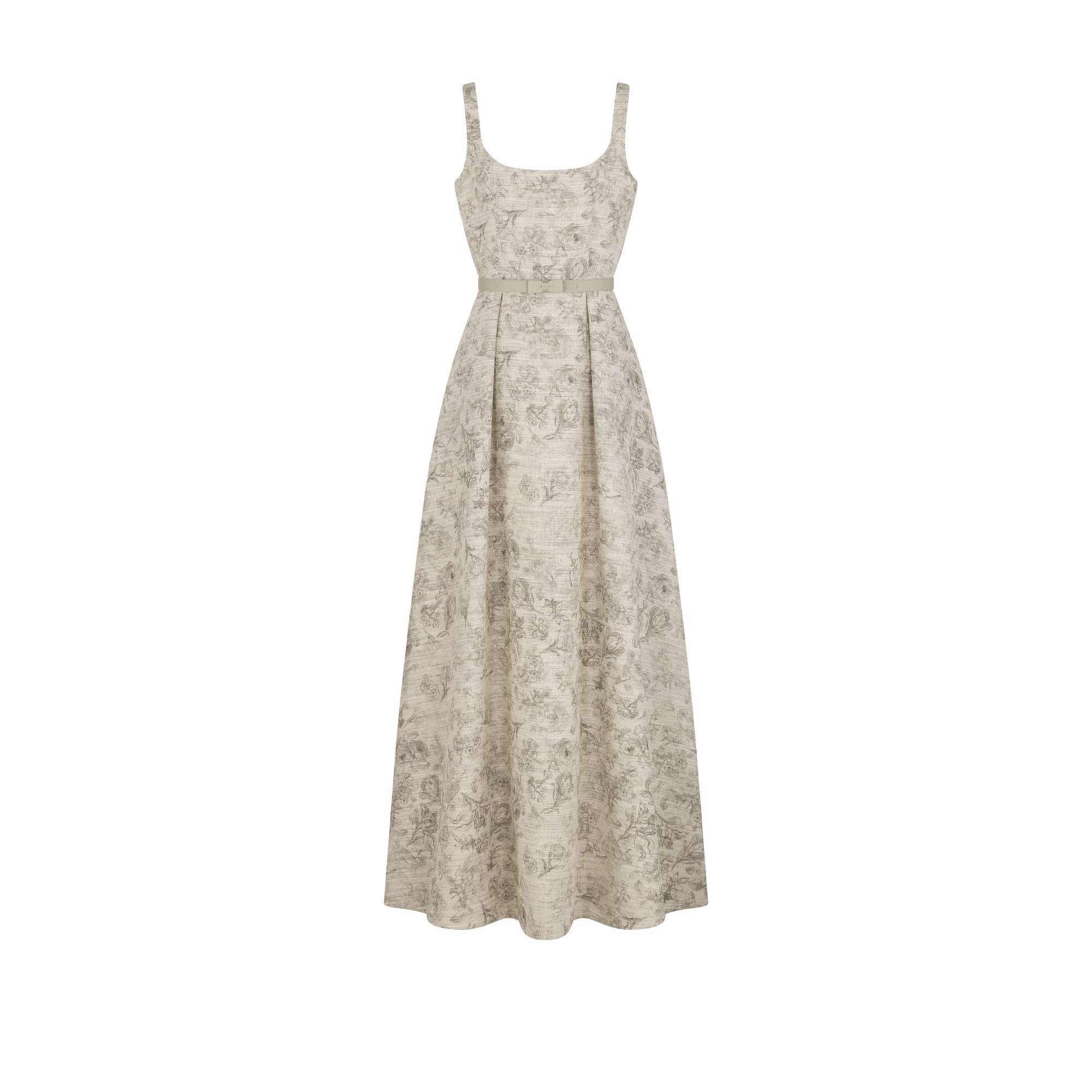 长款喇叭形连衣裙 米色棉质混纺面料 Dior Barocco 图案 E01