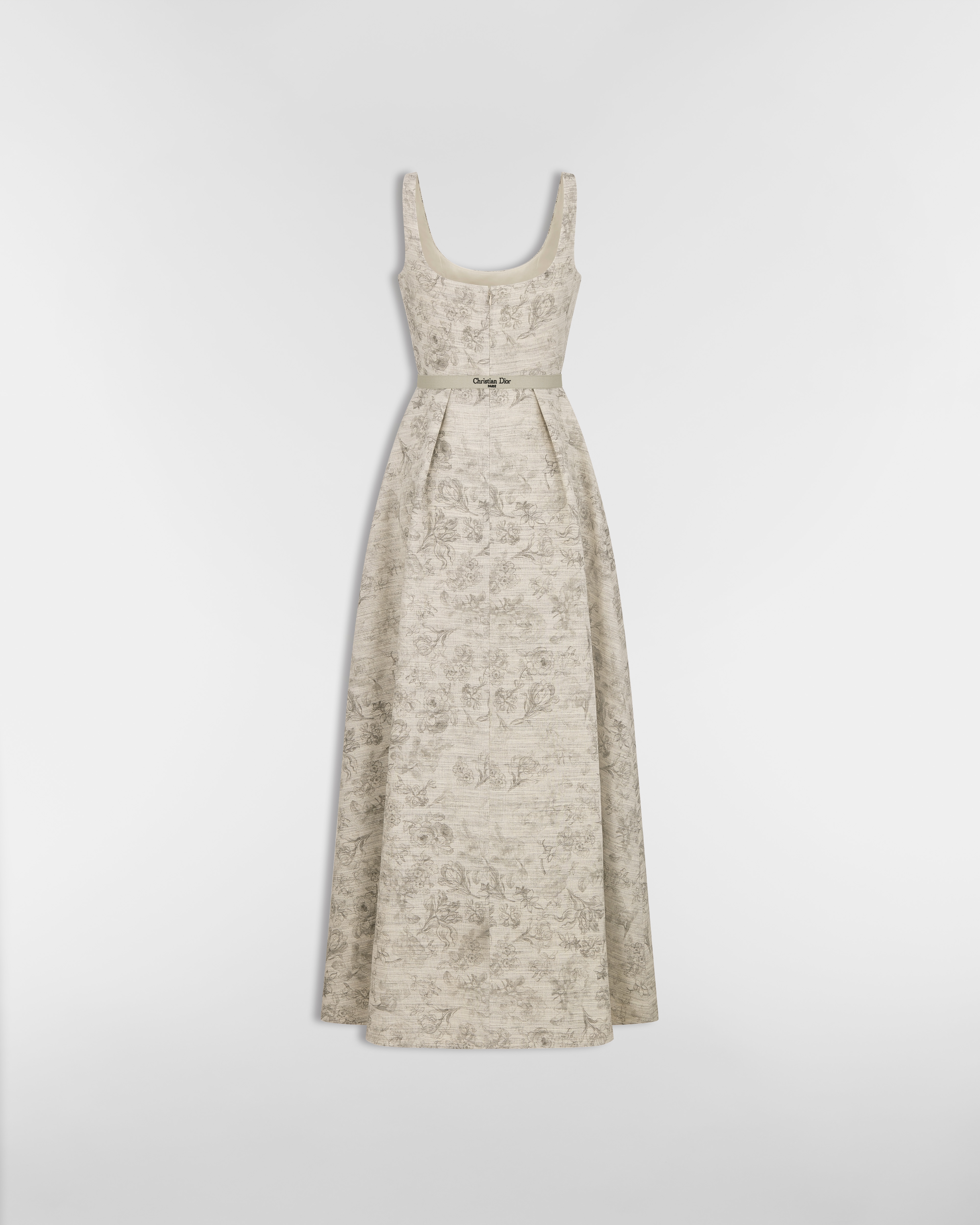 长款喇叭形连衣裙 米色棉质混纺面料 Dior Barocco 图案 E08