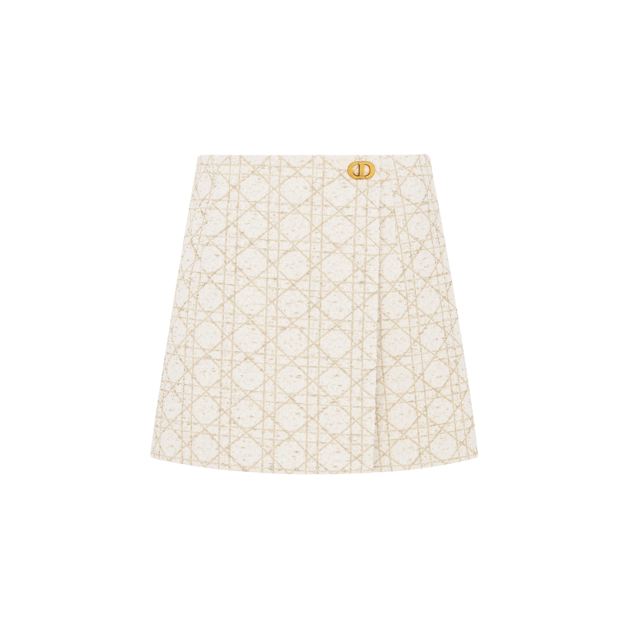 裙裤 白色和金色调绵羊毛混纺粗花呢面料超大藤格纹 E01