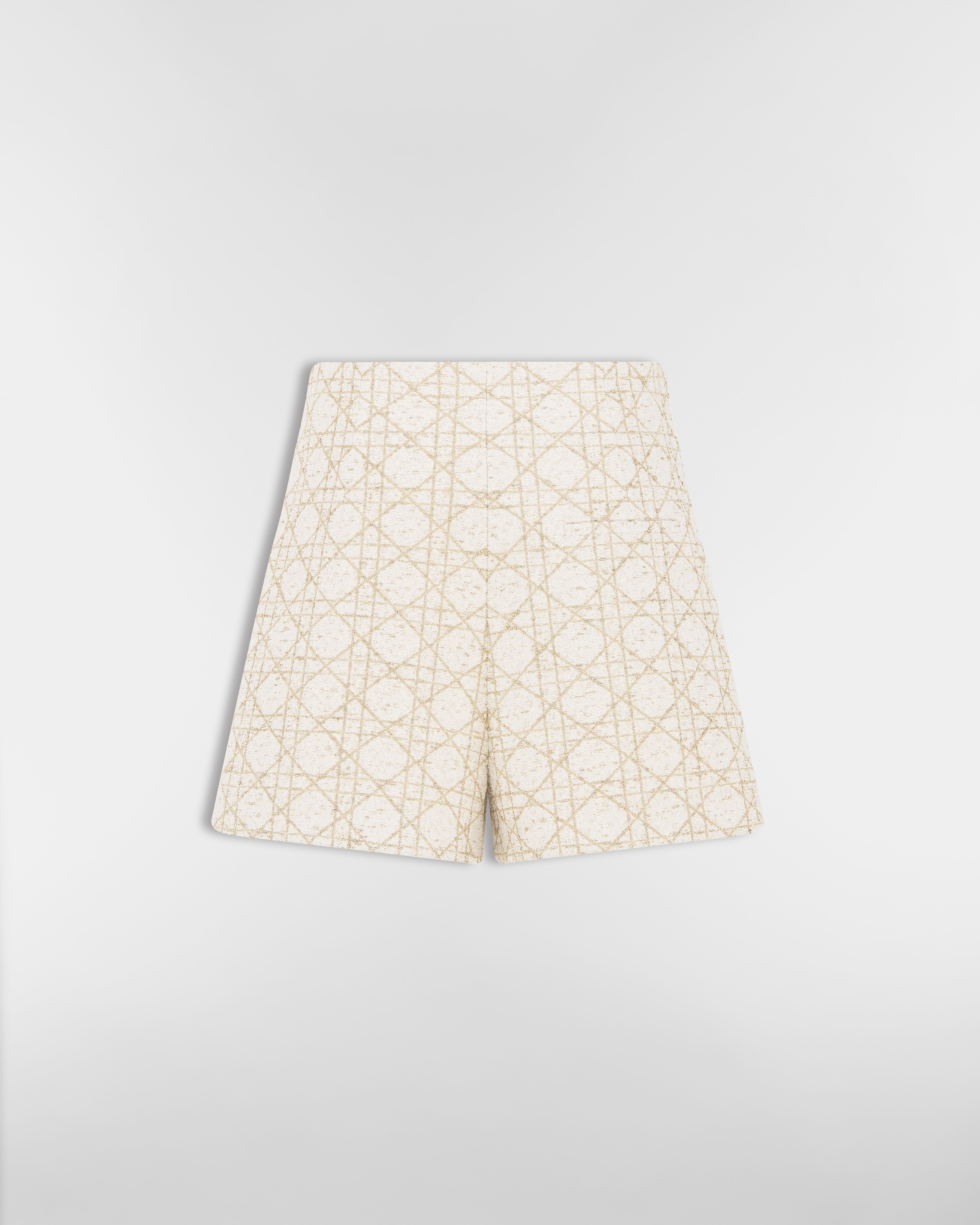 裙裤 白色和金色调绵羊毛混纺粗花呢面料超大藤格纹 E08