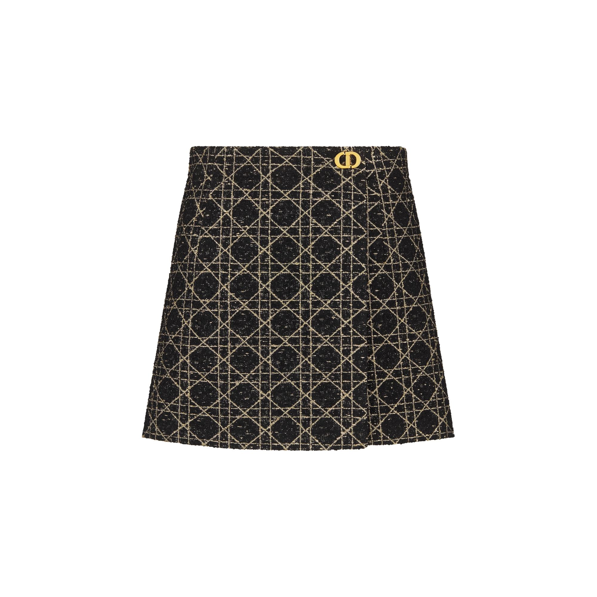 裙裤 黑色和金色调绵羊毛混纺粗花呢面料超大藤格纹 E01