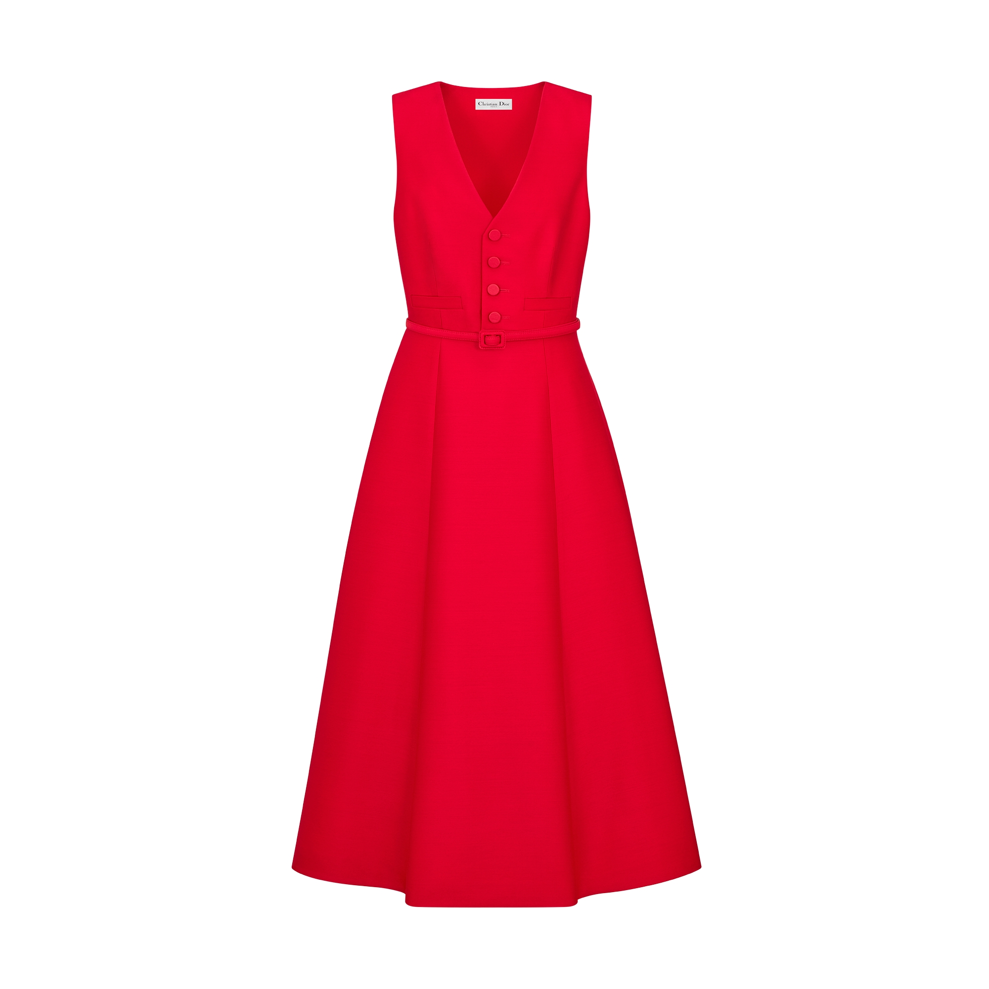  红色绵羊毛混纺面料搭配腰带