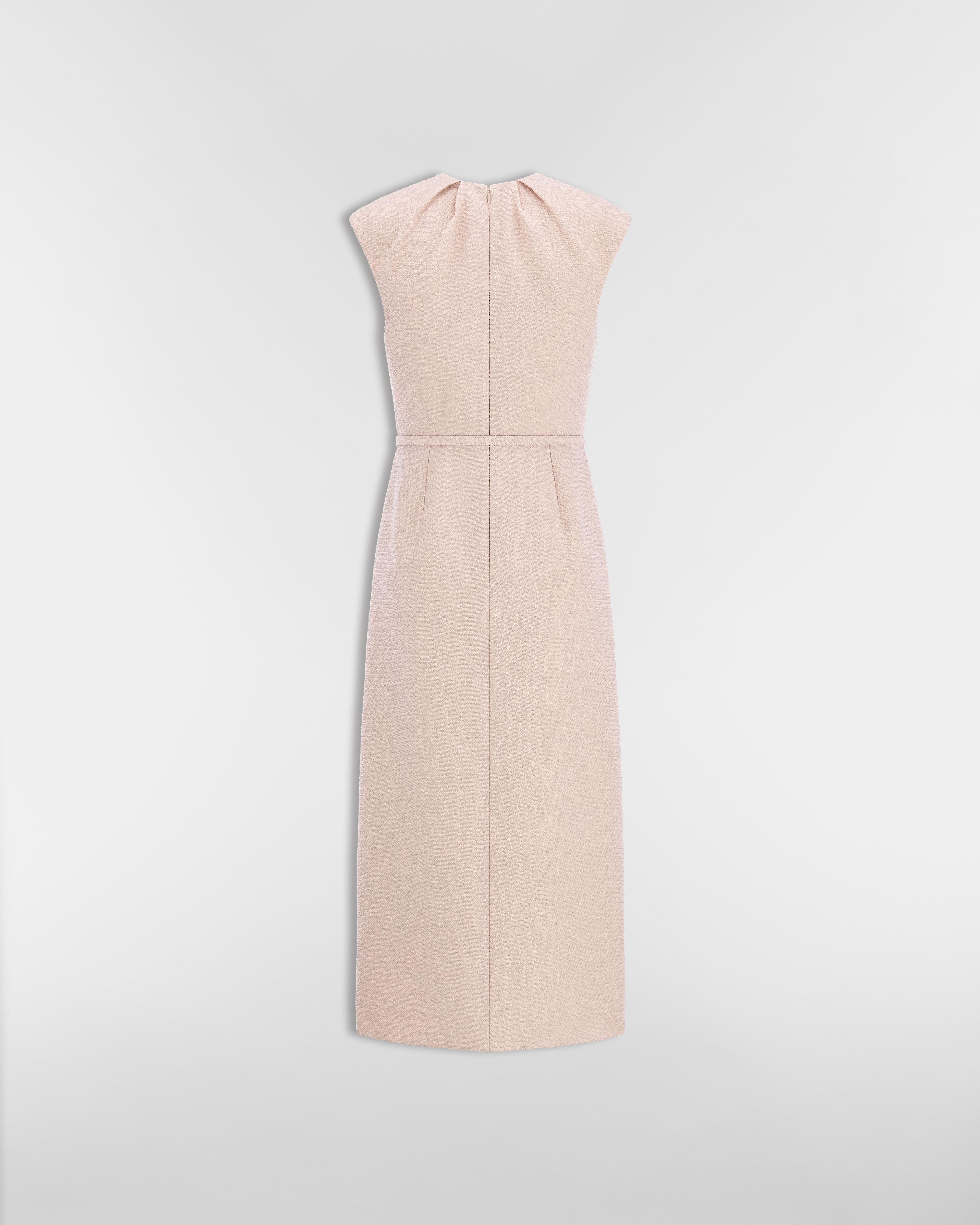 中长款连衣裙 粉色绵羊毛混纺毛圈花式线面料搭配腰带 E08