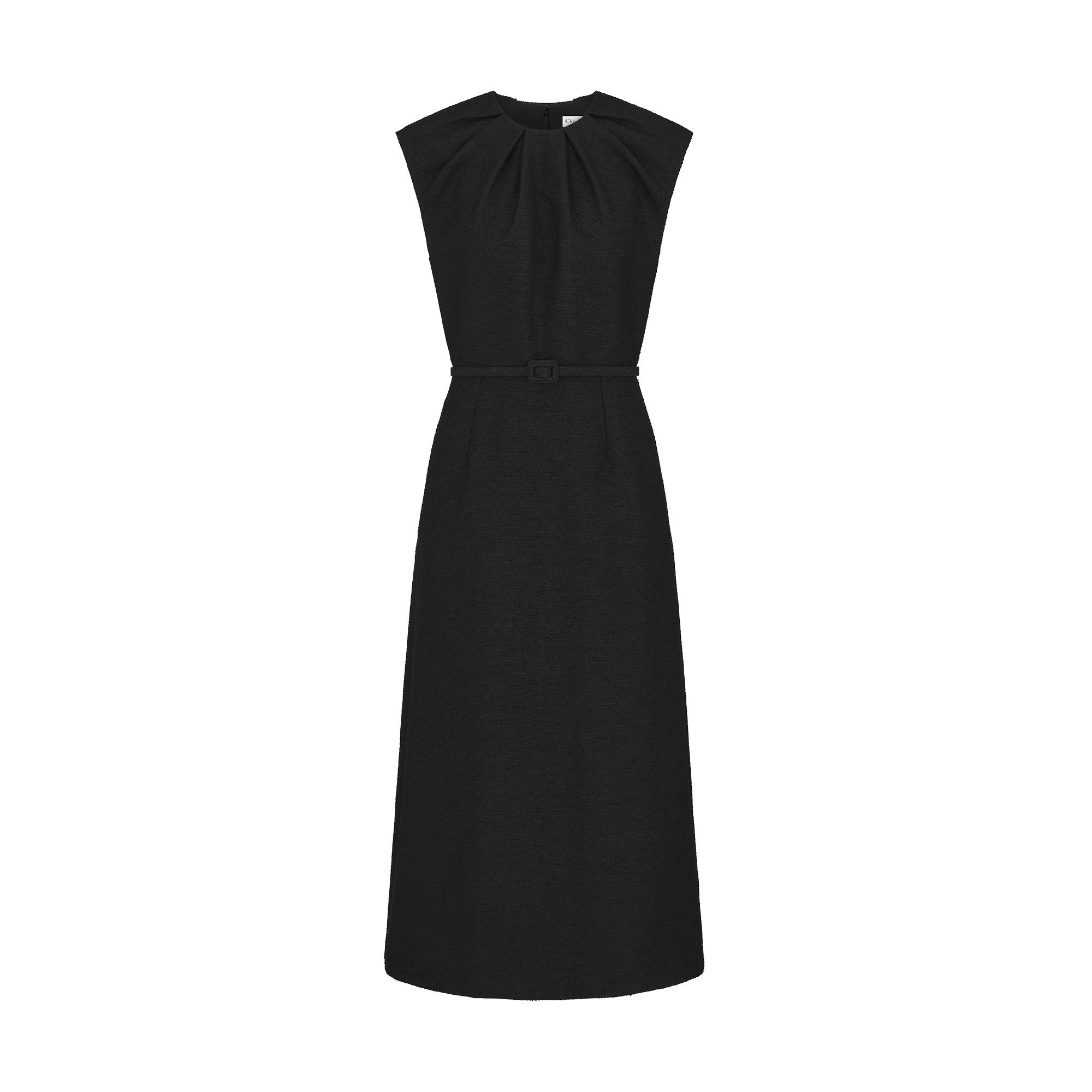  黑色绵羊毛混纺毛圈花式线面料搭配腰带