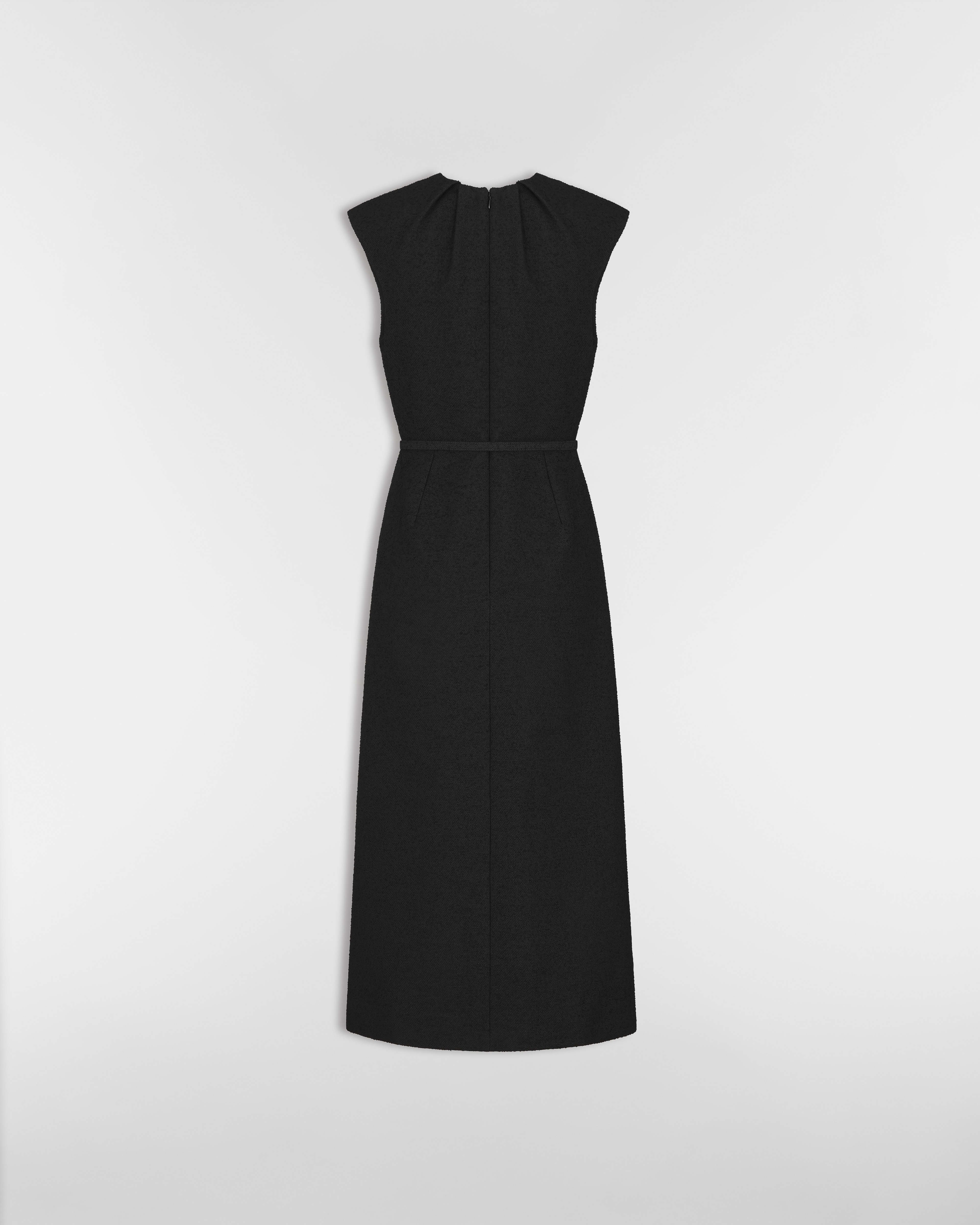 中长款连衣裙 黑色绵羊毛混纺毛圈花式线面料搭配腰带 E08