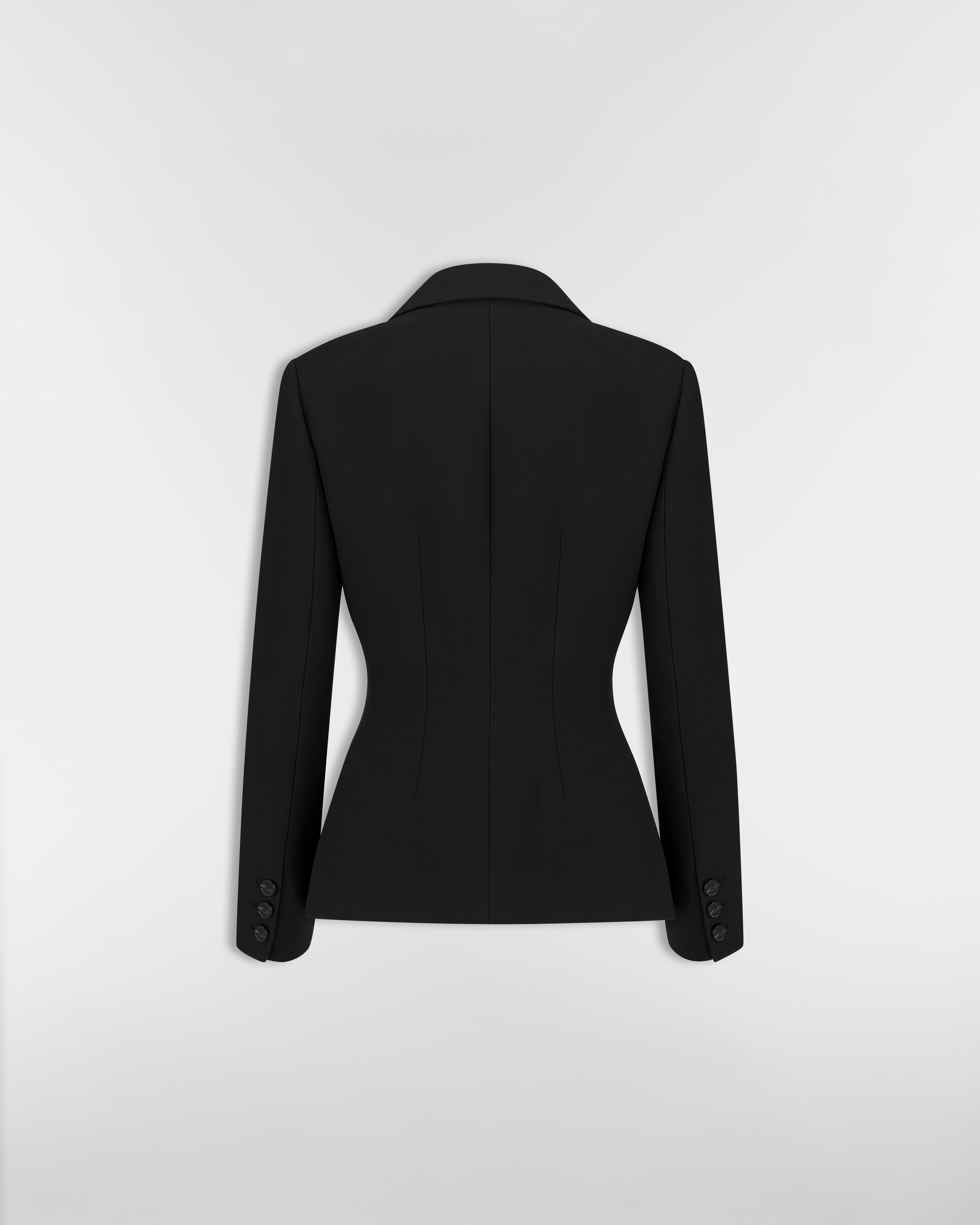 修身西装外套 黑色绵羊毛混纺面料刺绣 E08