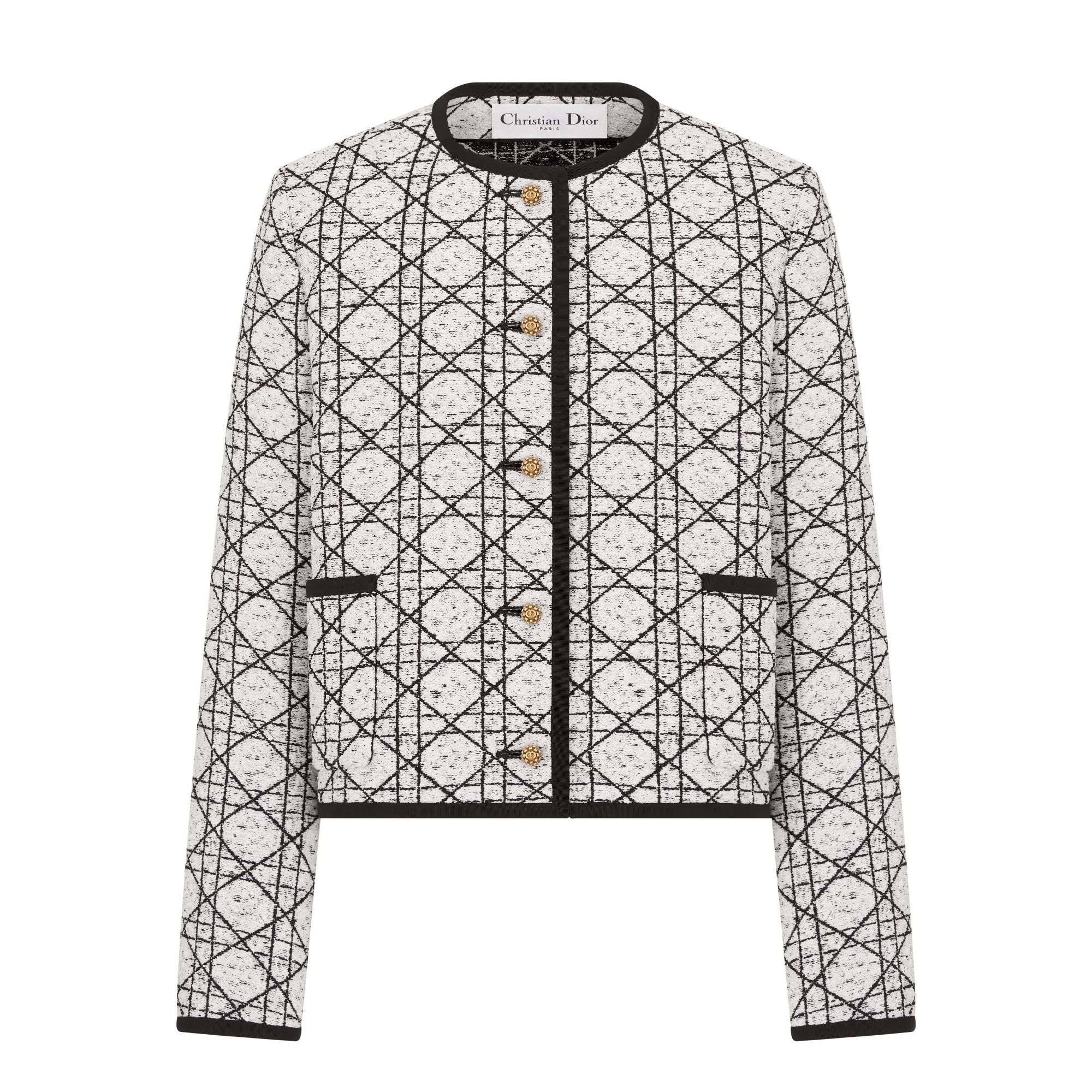 短款外套 黑色和白色绵羊毛混纺粗花呢超大藤格纹 E01