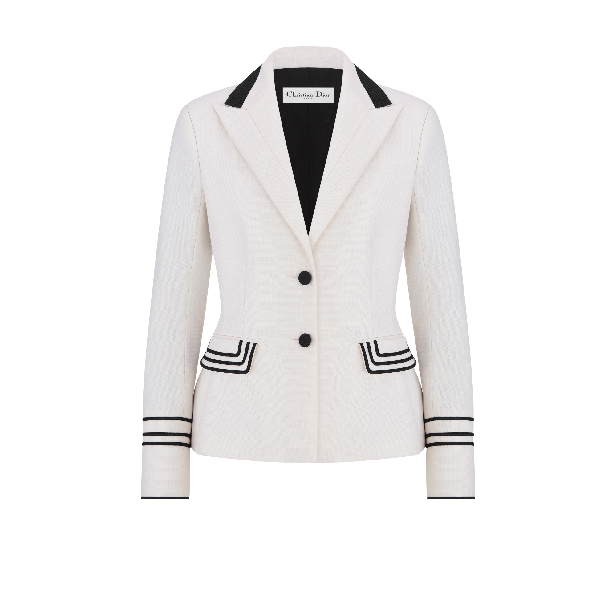 修身西装外套 米白色绵羊毛和马海毛混纺面料 E01