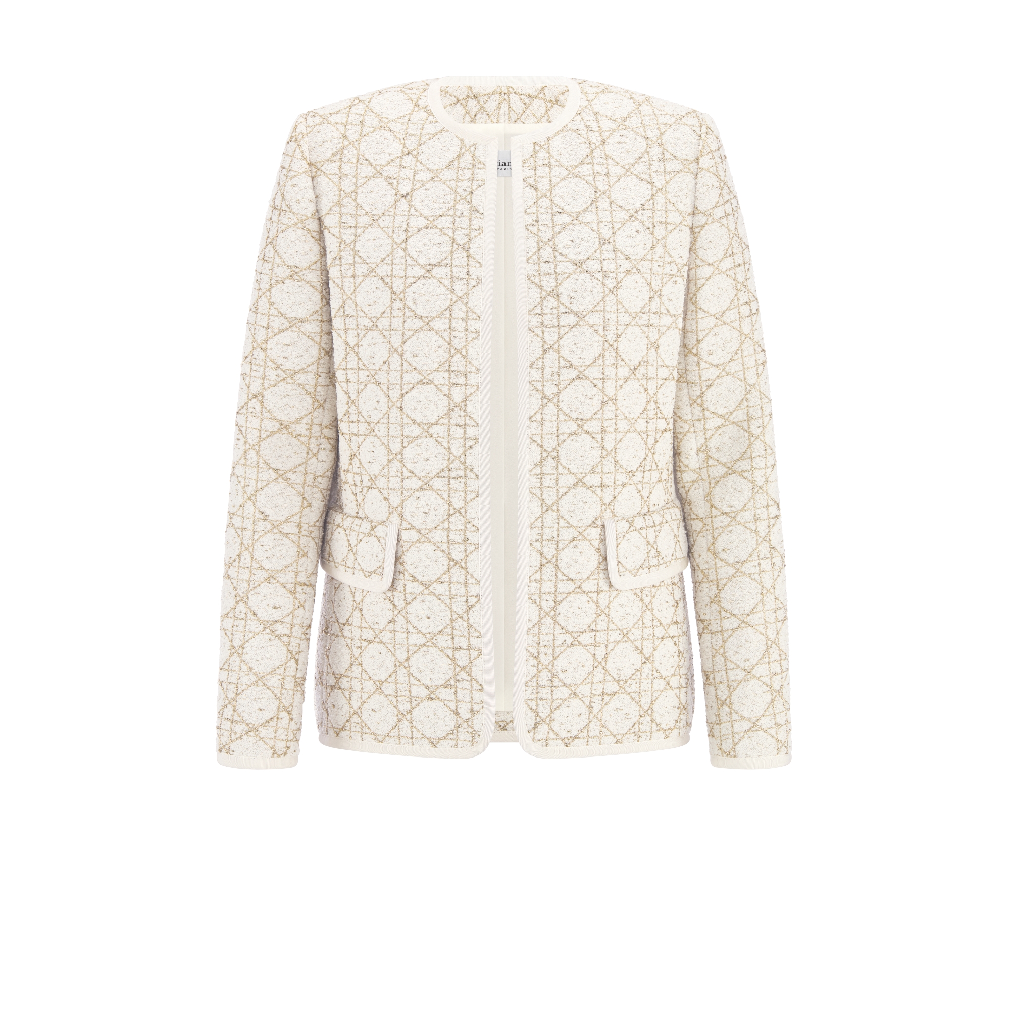 常规版型外套 白色和金色调绵羊毛混纺粗花呢面料超大藤格纹 E01