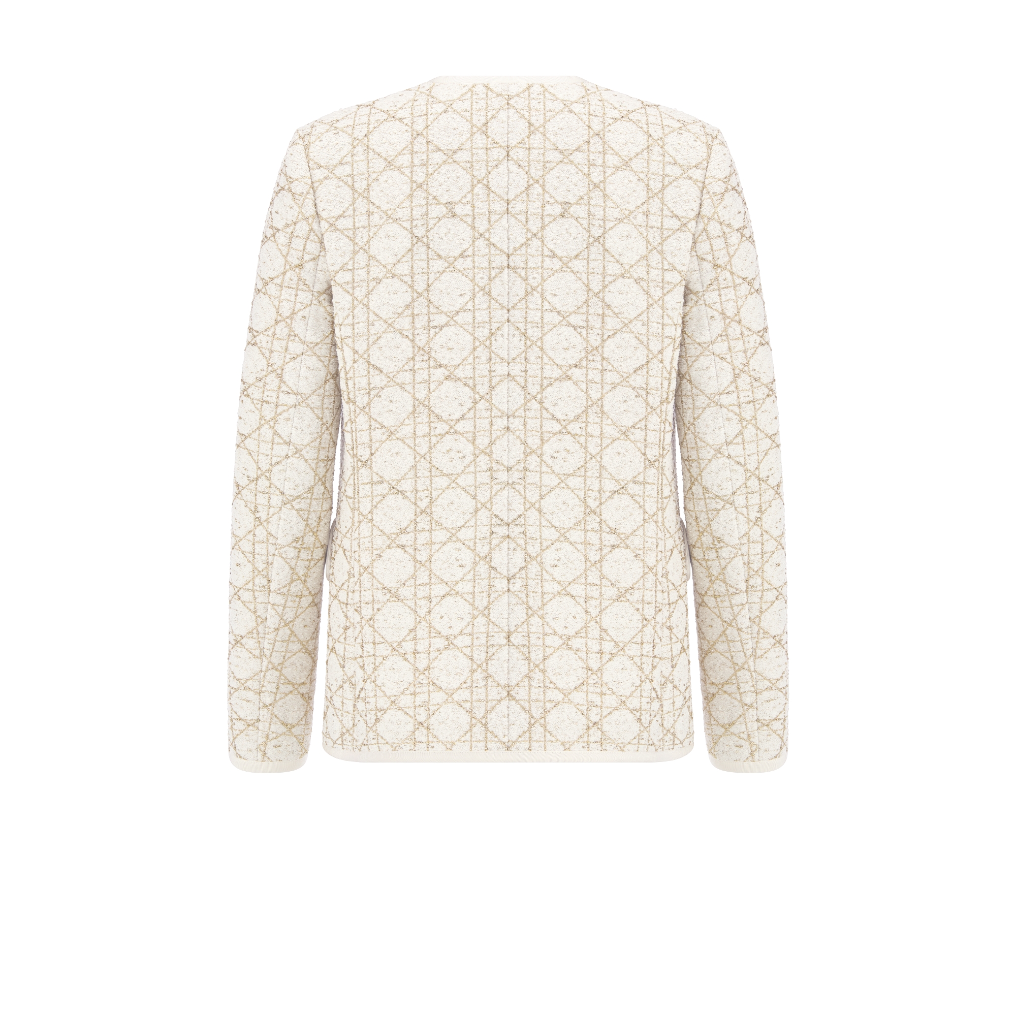 常规版型外套 白色和金色调绵羊毛混纺粗花呢面料超大藤格纹 E08