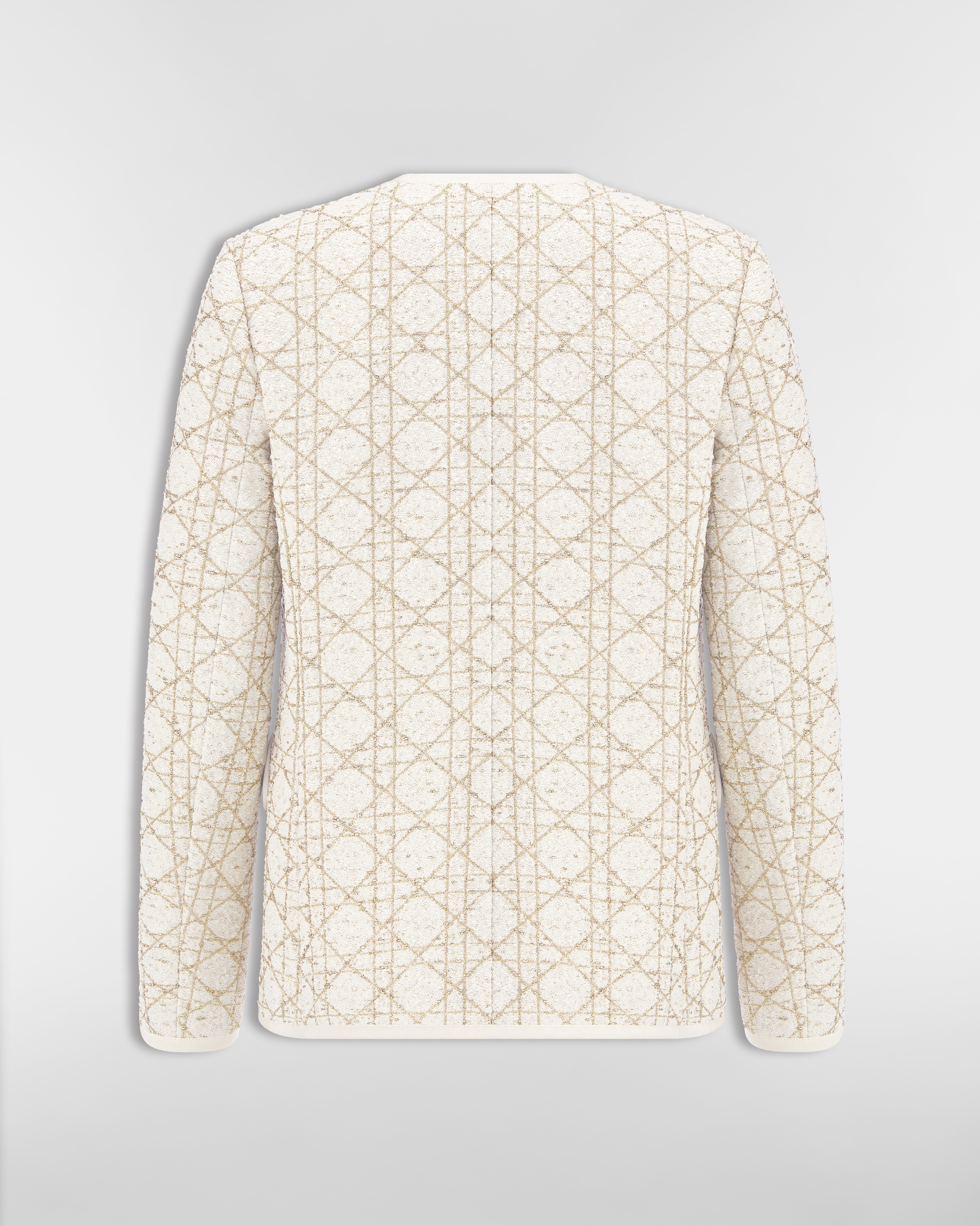 常规版型外套 白色和金色调绵羊毛混纺粗花呢面料超大藤格纹 E08