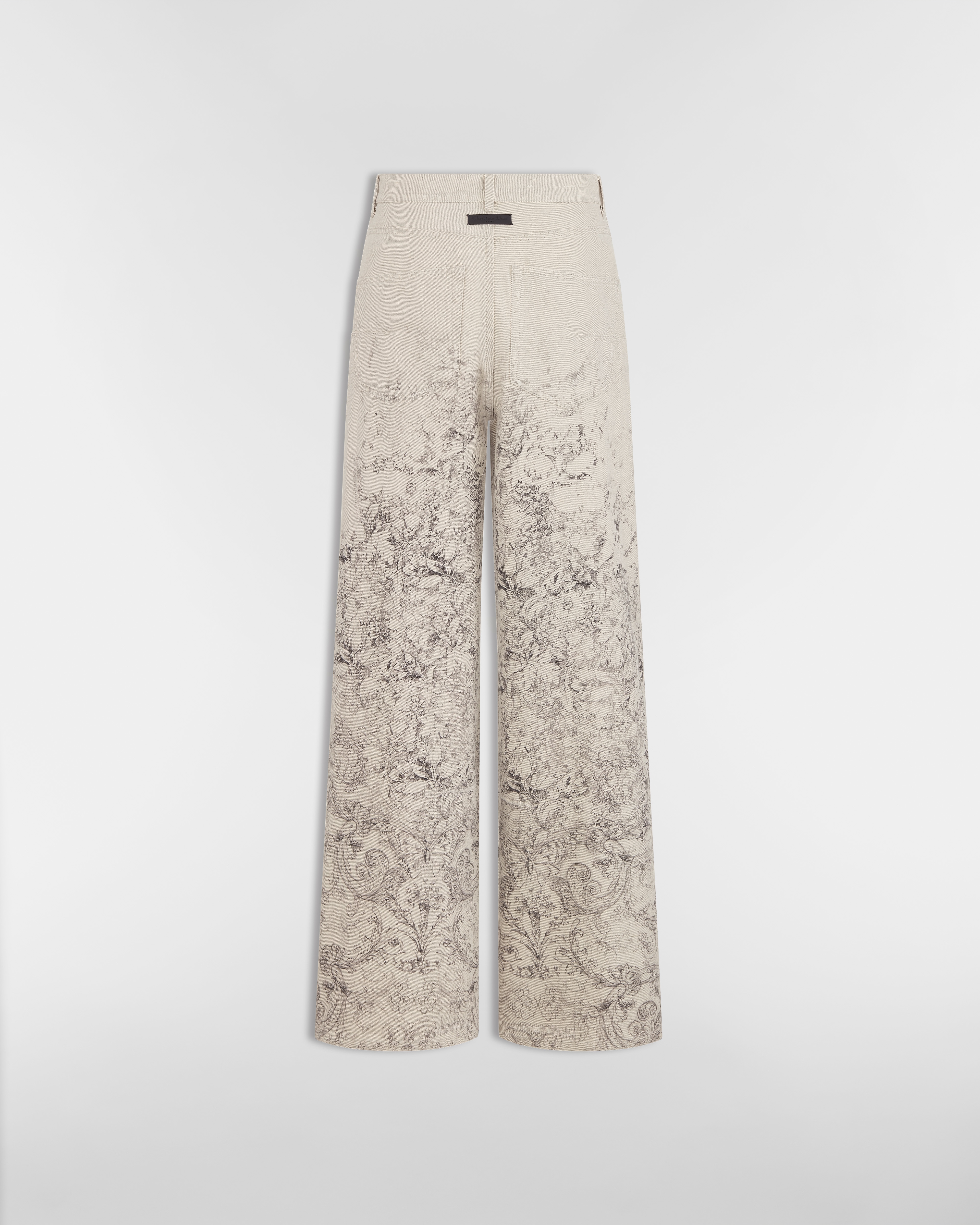 喇叭形牛仔裤 米色棉质和亚麻混纺牛仔布 Dior Barocco 图案 E08