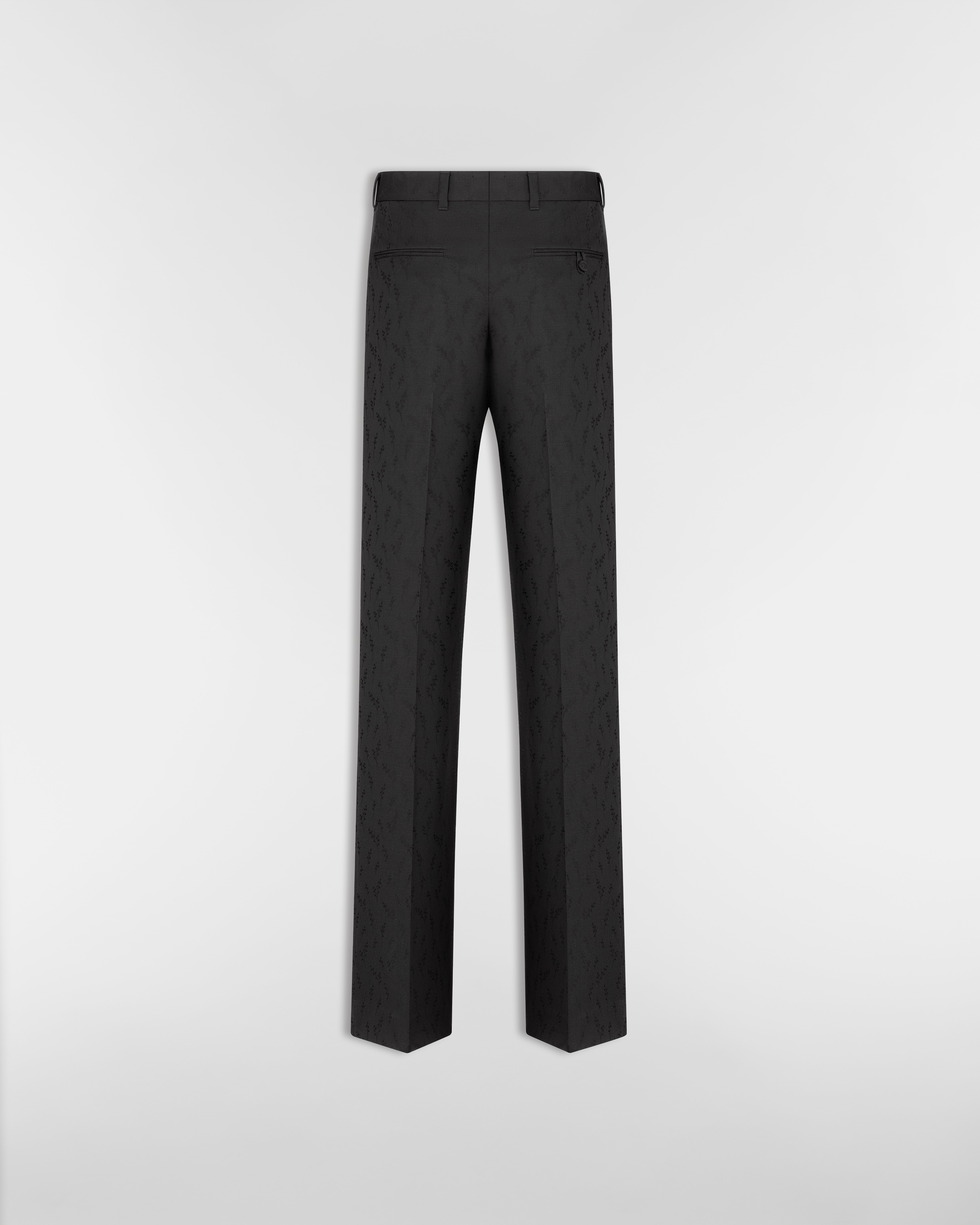 宽松剪裁长裤 黑色绵羊毛混纺提花面料铃兰图案 E08