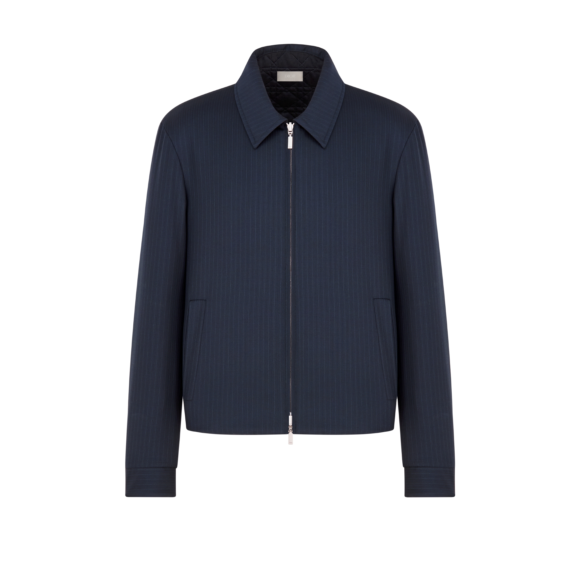 双面拉链夹克 蓝色绵羊毛面料条纹和藤格纹图案 E01