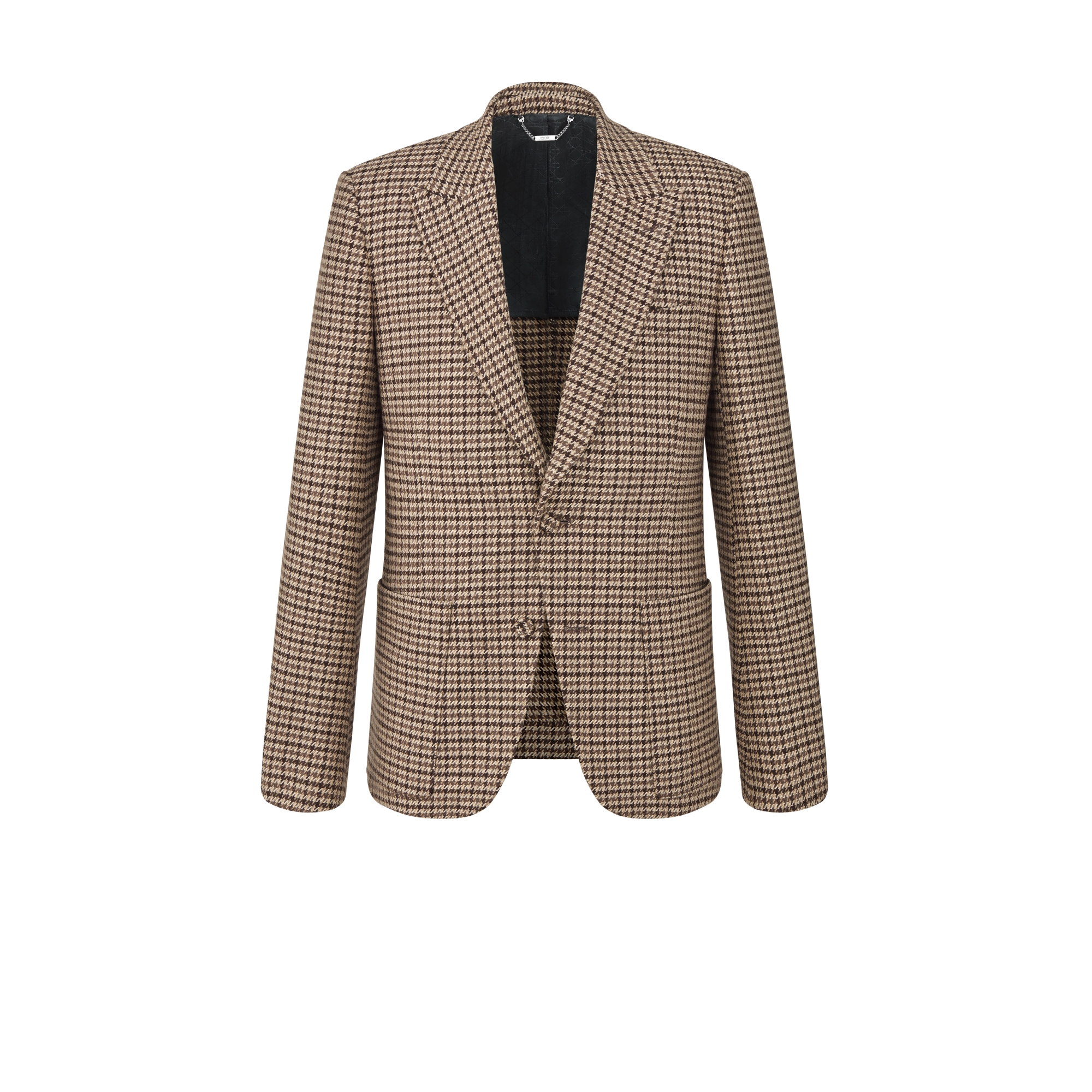 Dior Icons 单西 棕色桑蚕丝和山羊绒混纺面料千鸟格纹 E01