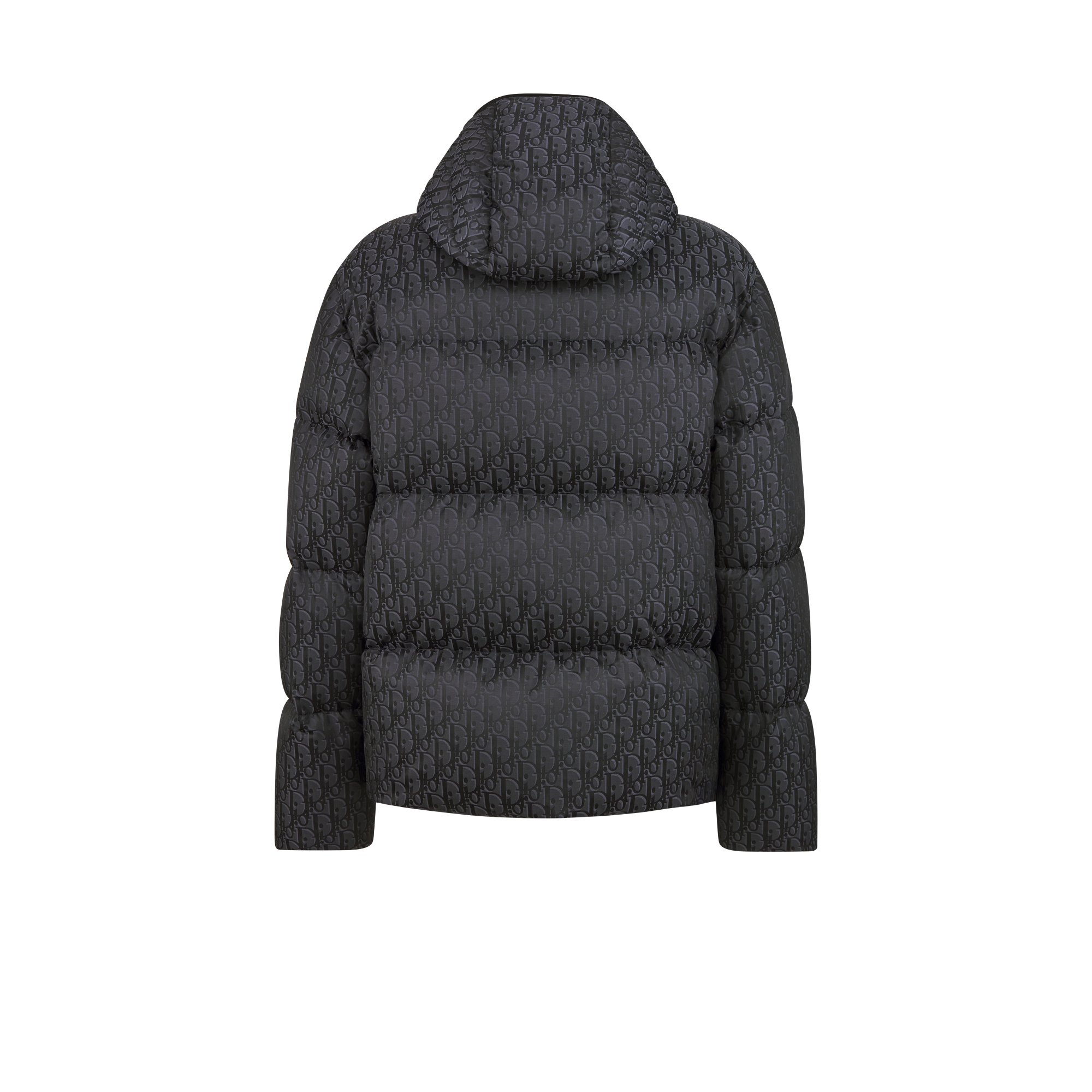 连帽绗缝羽绒夹克 黑色棉质混纺面料 Oblique 印花 E08