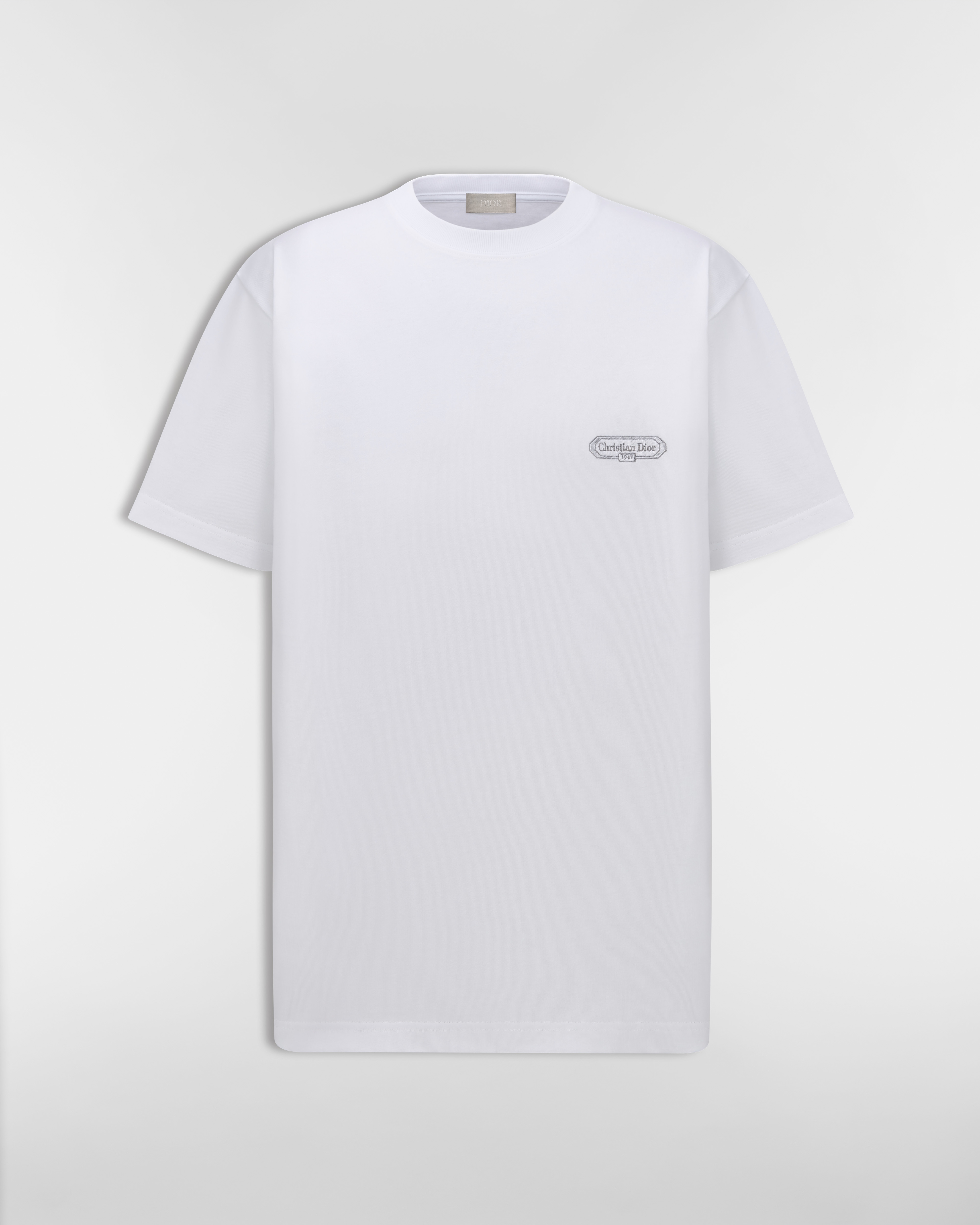 宽松版型 T 恤 白色棉质平纹针织面料 CD Box 标志 E01