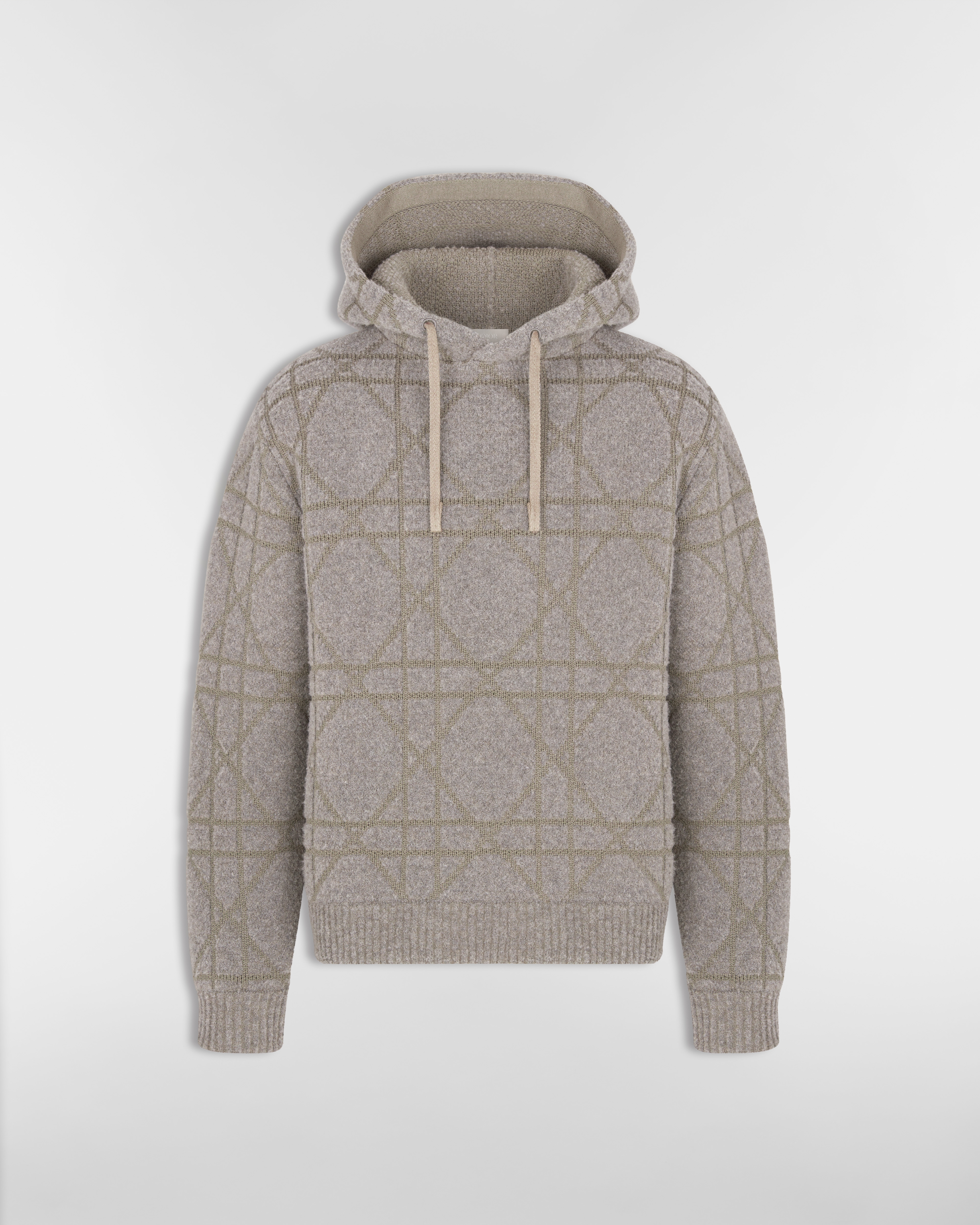 连帽运动衫 米色绵羊毛混纺针织面料藤格纹 E01