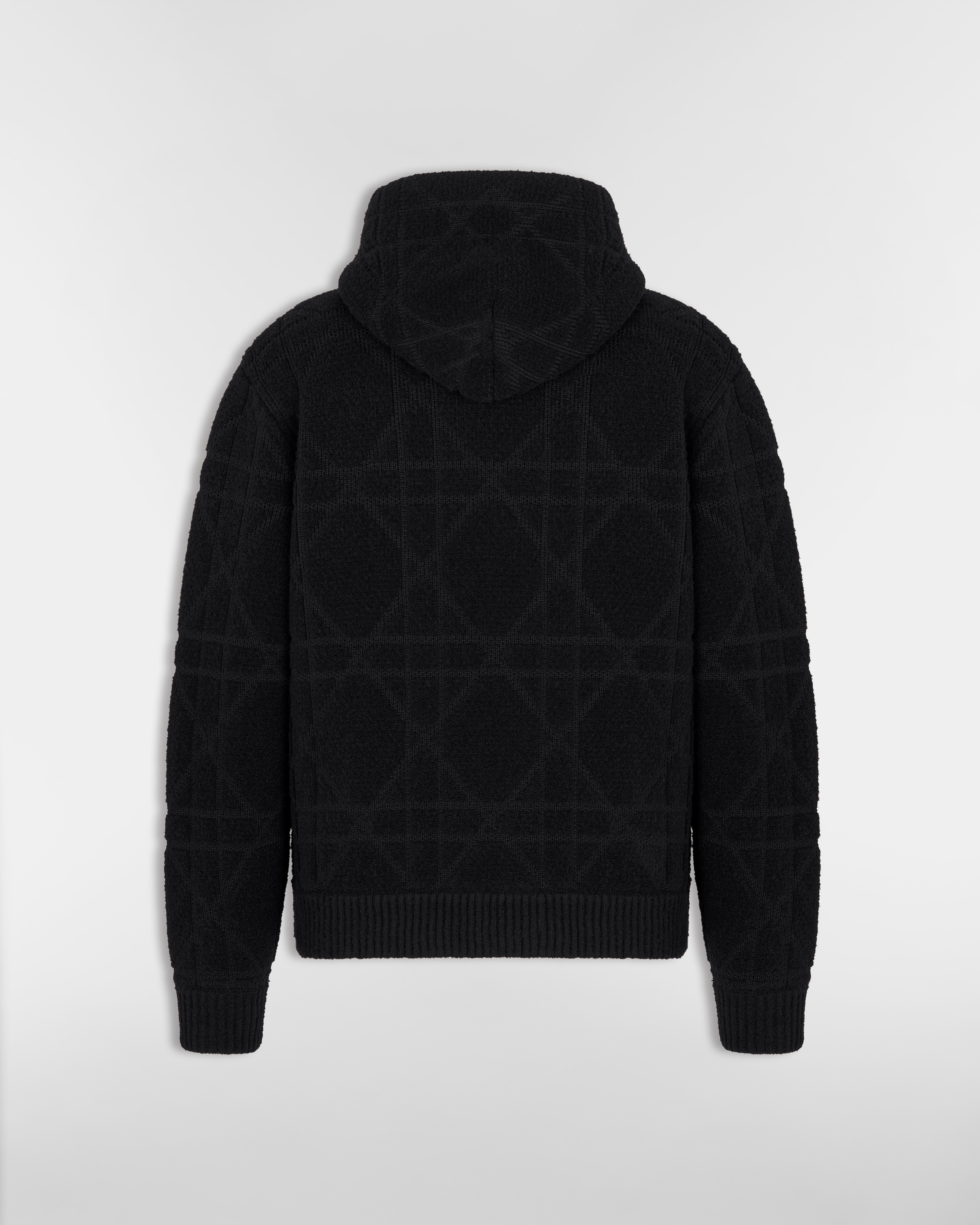 连帽运动衫 黑色棉质和绵羊毛混纺针织面料藤格纹 E08