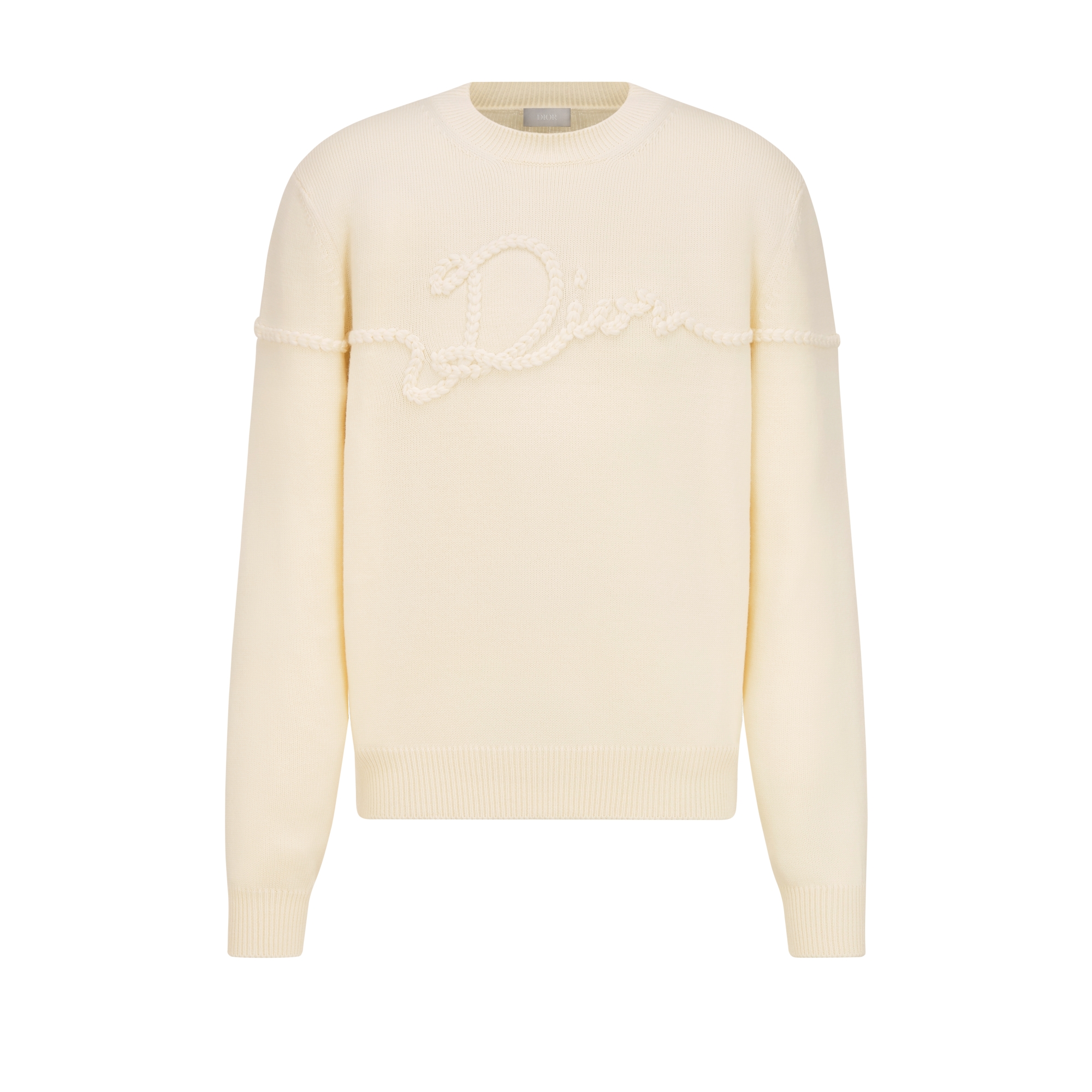 针织衫 白色绵羊毛平纹针织面料 Dior Ribbon 标志 E01