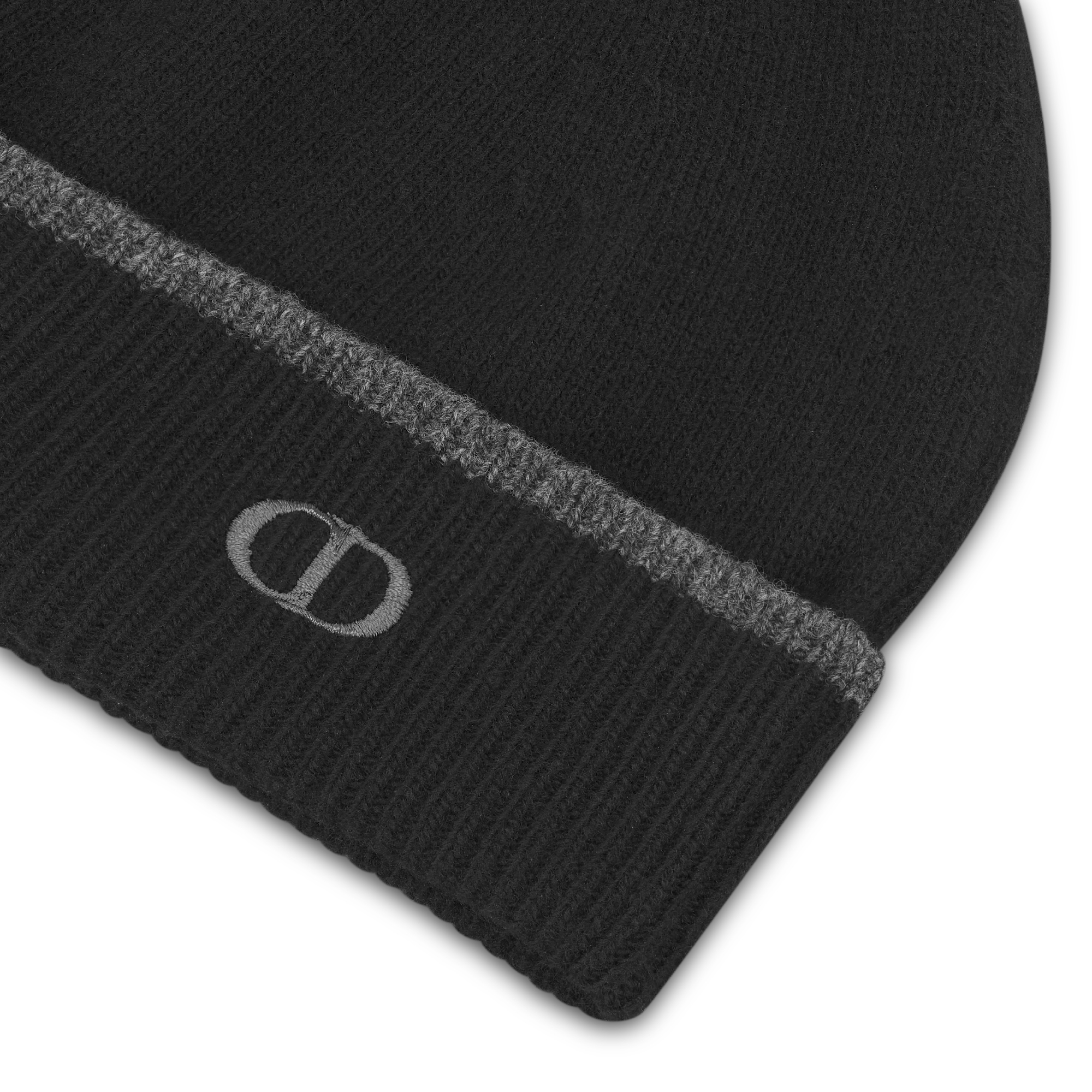 针织帽 黑色绵羊毛和山羊绒混纺针织面料 CD Icon 刺绣 E09