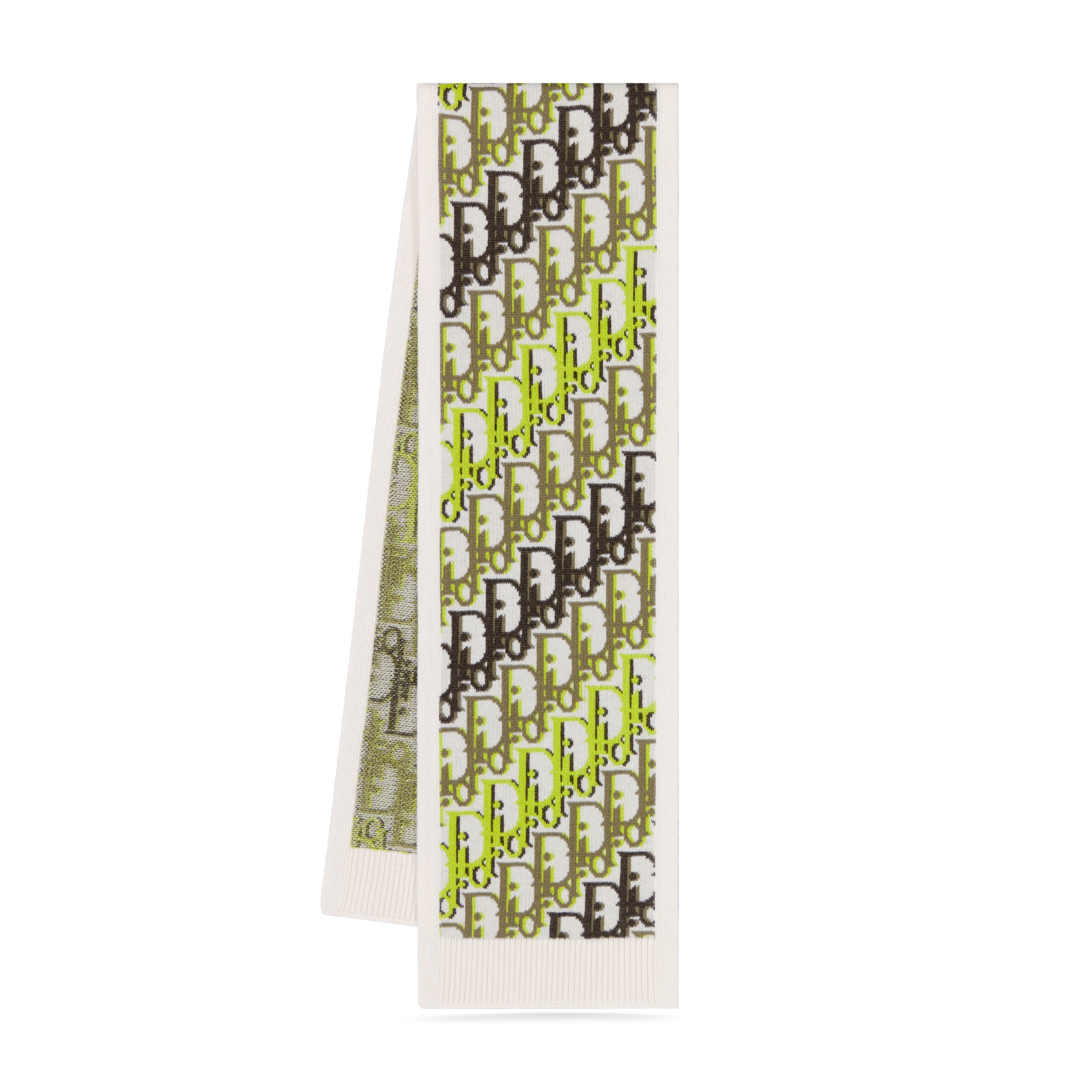 Dior 印花围巾 米白色、绿色和棕色绵羊毛面料 Oblique 印花 E03