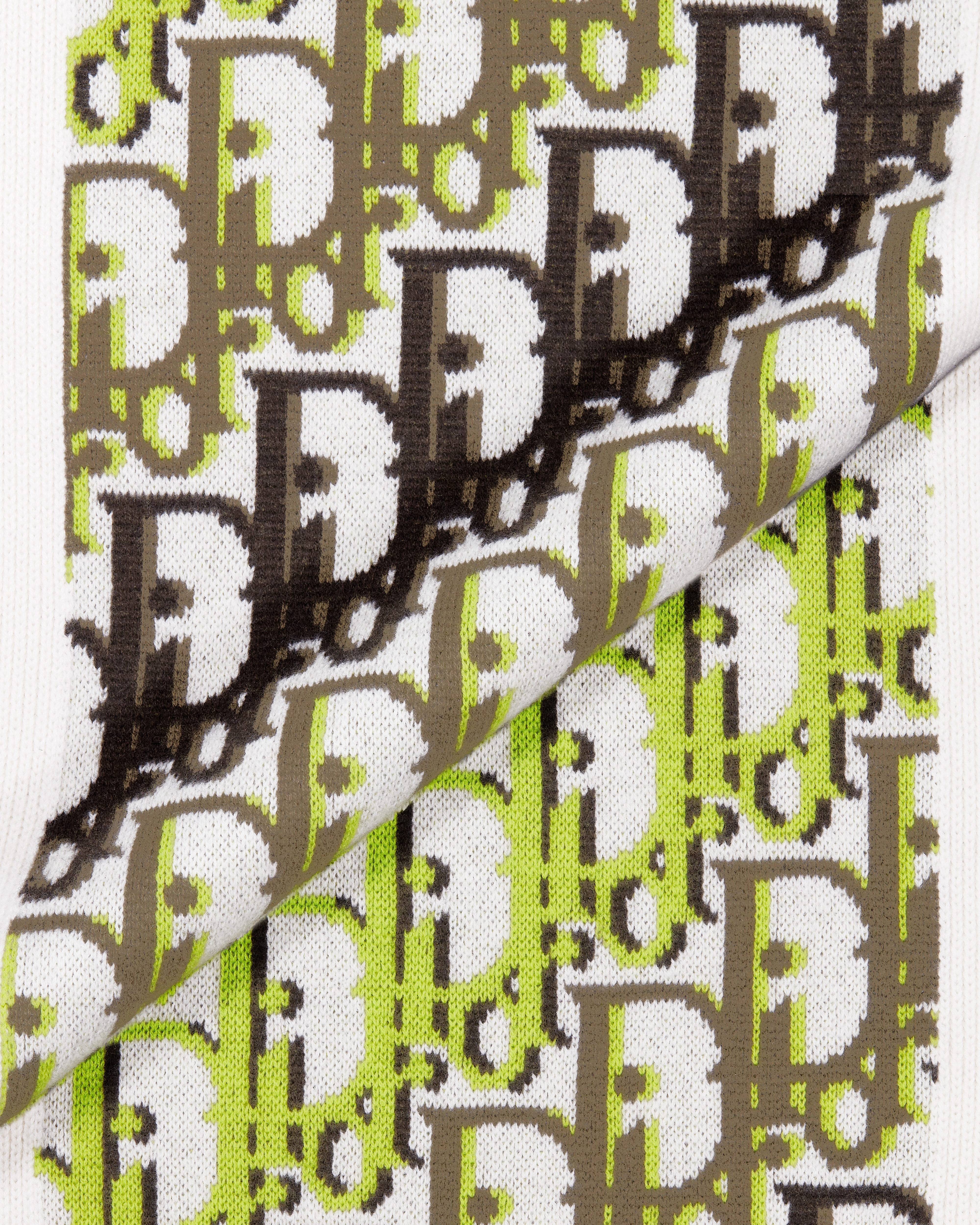 Dior 印花围巾 米白色、绿色和棕色绵羊毛面料 Oblique 印花 E09