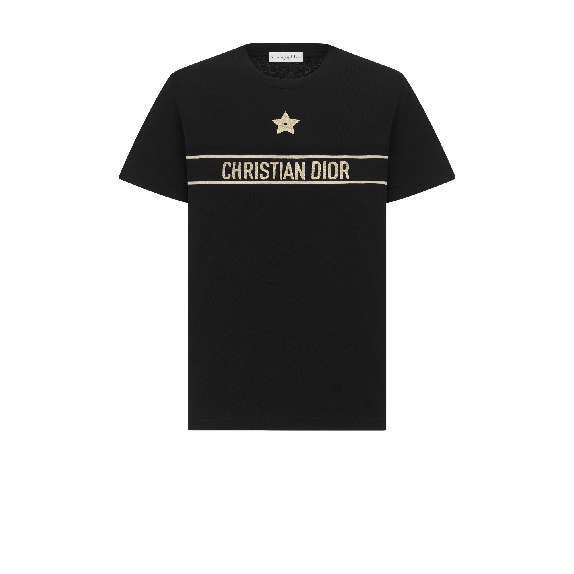 T 恤 黑色棉质混纺平纹针织面料金色调刺绣 E01