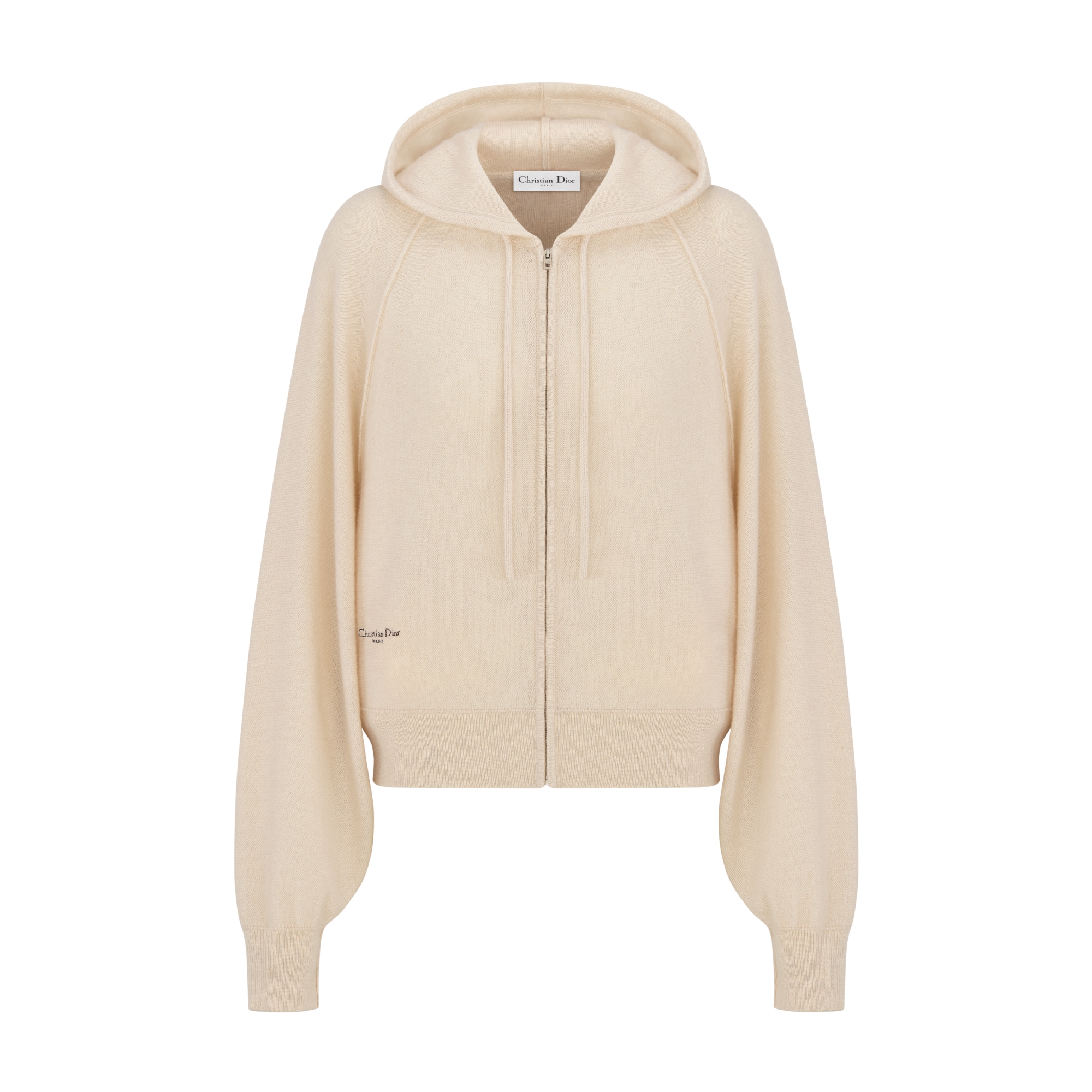 连帽拉链开衫 米白色山羊绒针织面料 E01