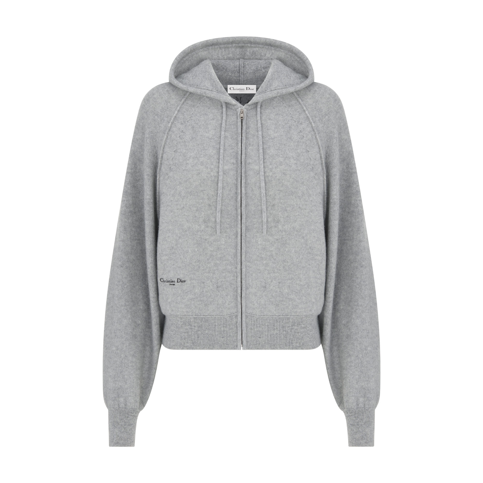 连帽拉链开衫 灰色山羊绒针织面料 E01