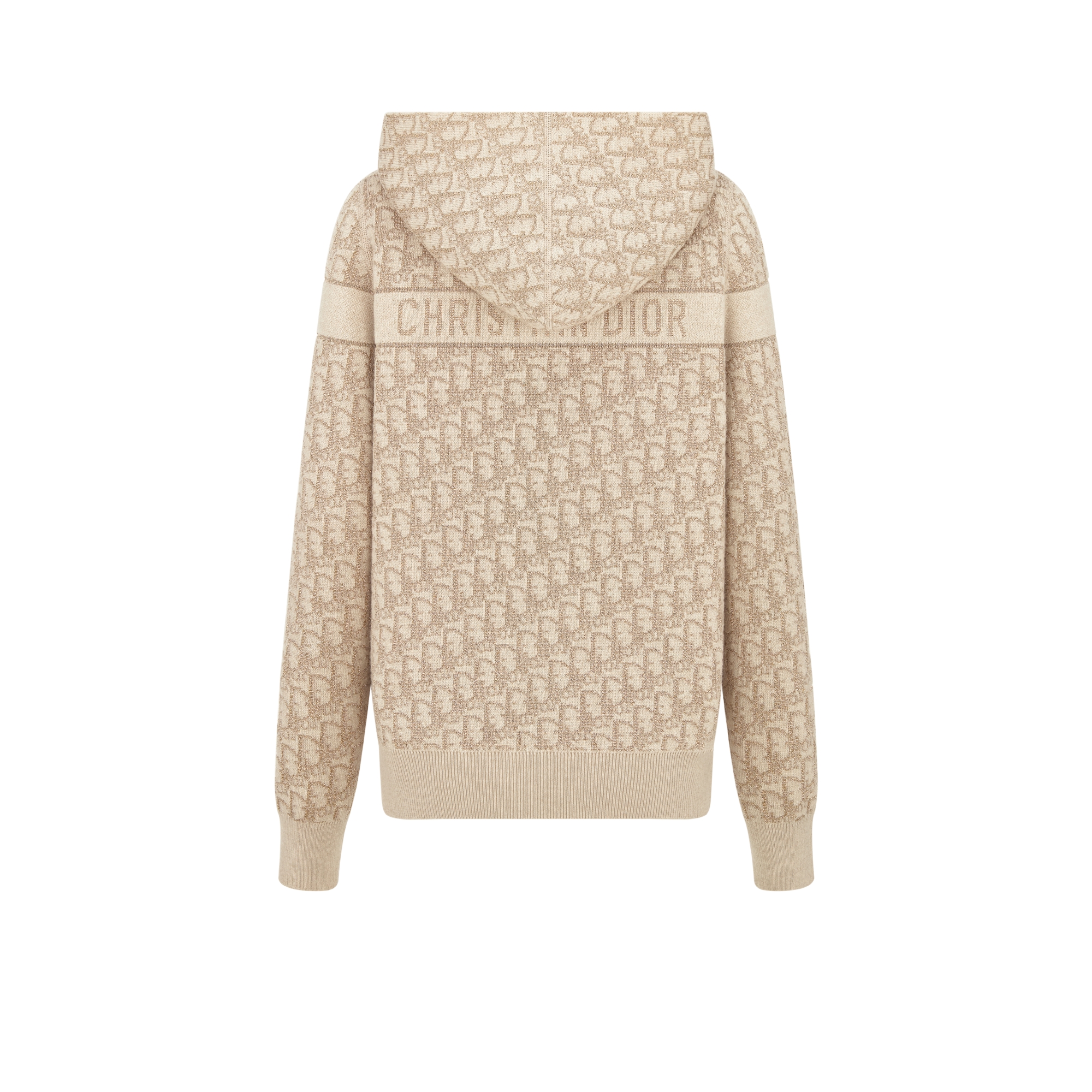 双面连帽拉链开衫 金色调金属光泽山羊绒混纺针织面料 Oblique 印花 E08