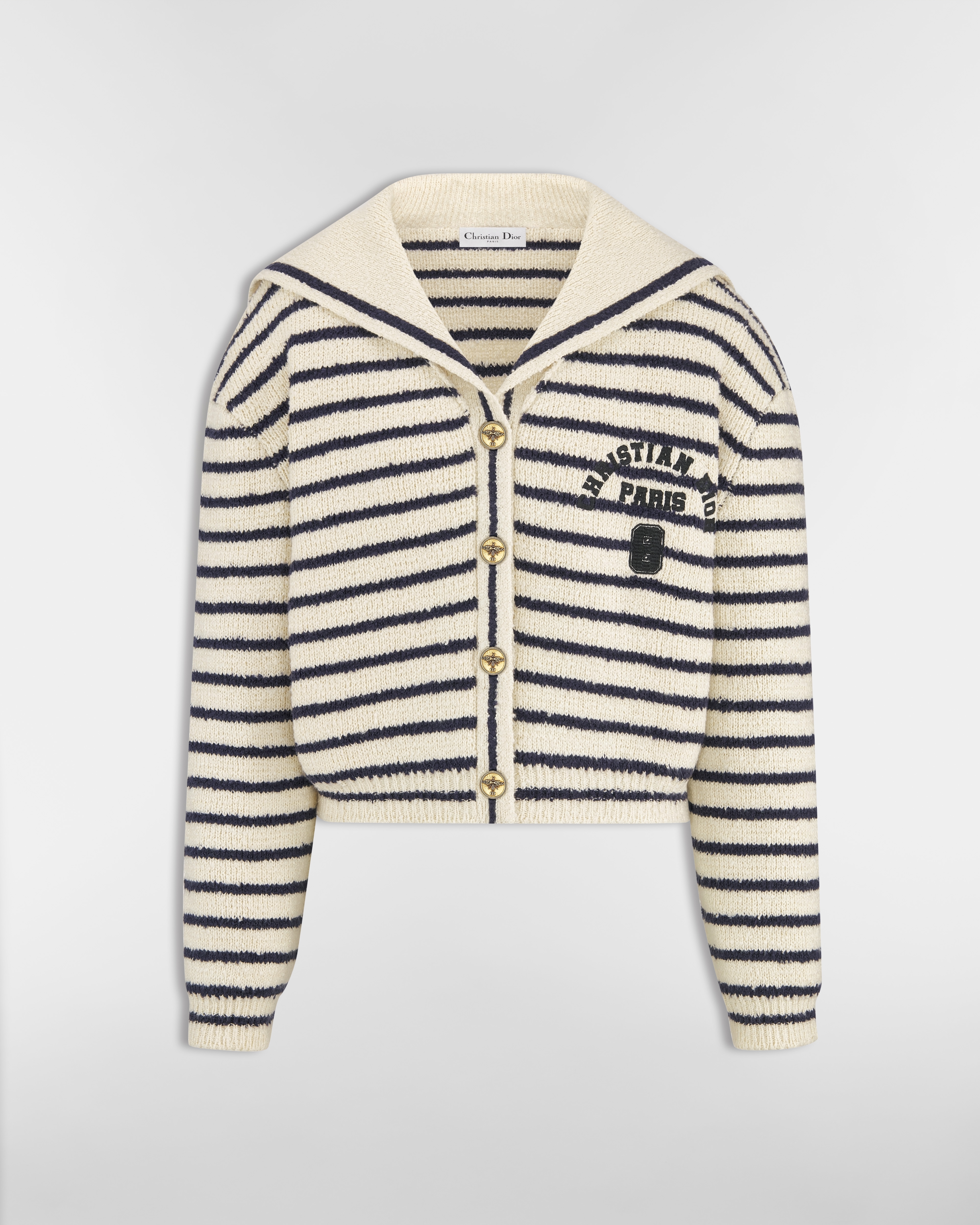 Dior Marinière 开衫 白色和海军蓝色棉质针织面料搭配水手领 E01