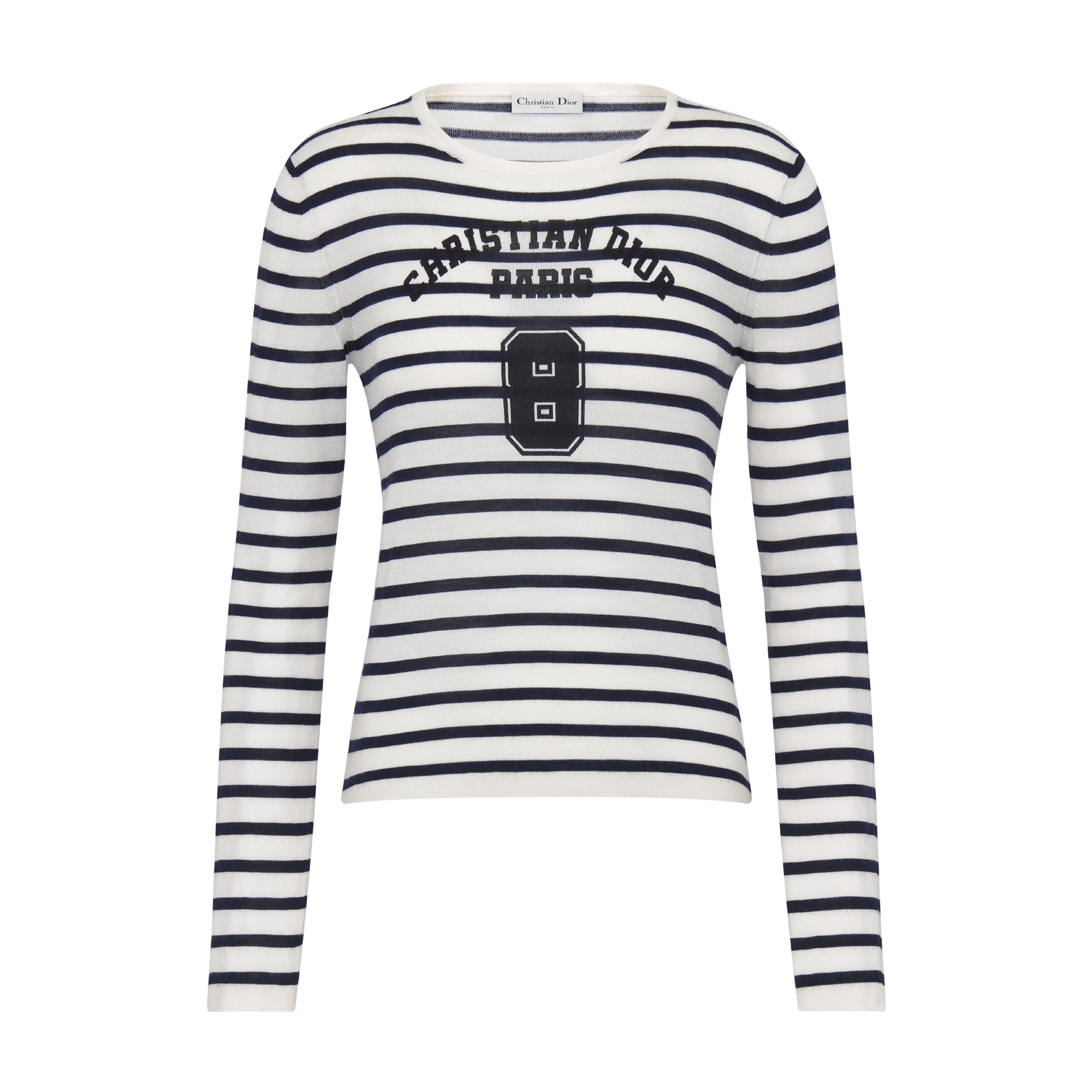 Dior Marinière 针织衫 海军蓝色和白色山羊绒和桑蚕丝混纺针织面料 E01