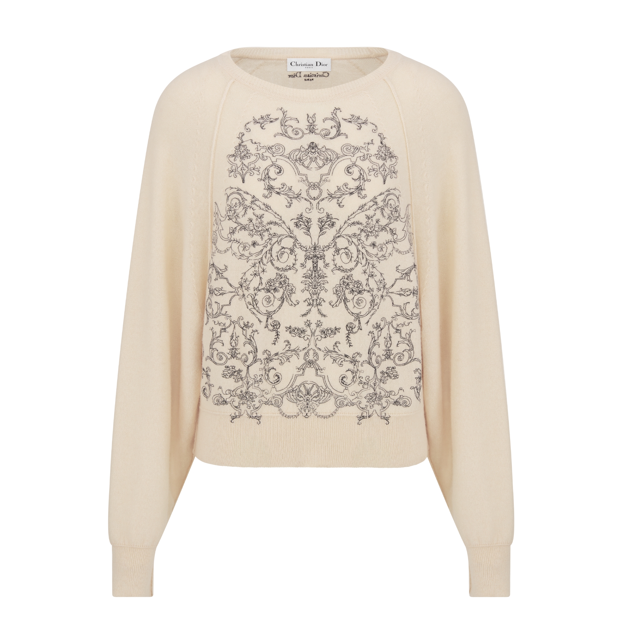 针织衫 米白色山羊绒针织面料黑色 Dioresque Butterfly 图案 E01