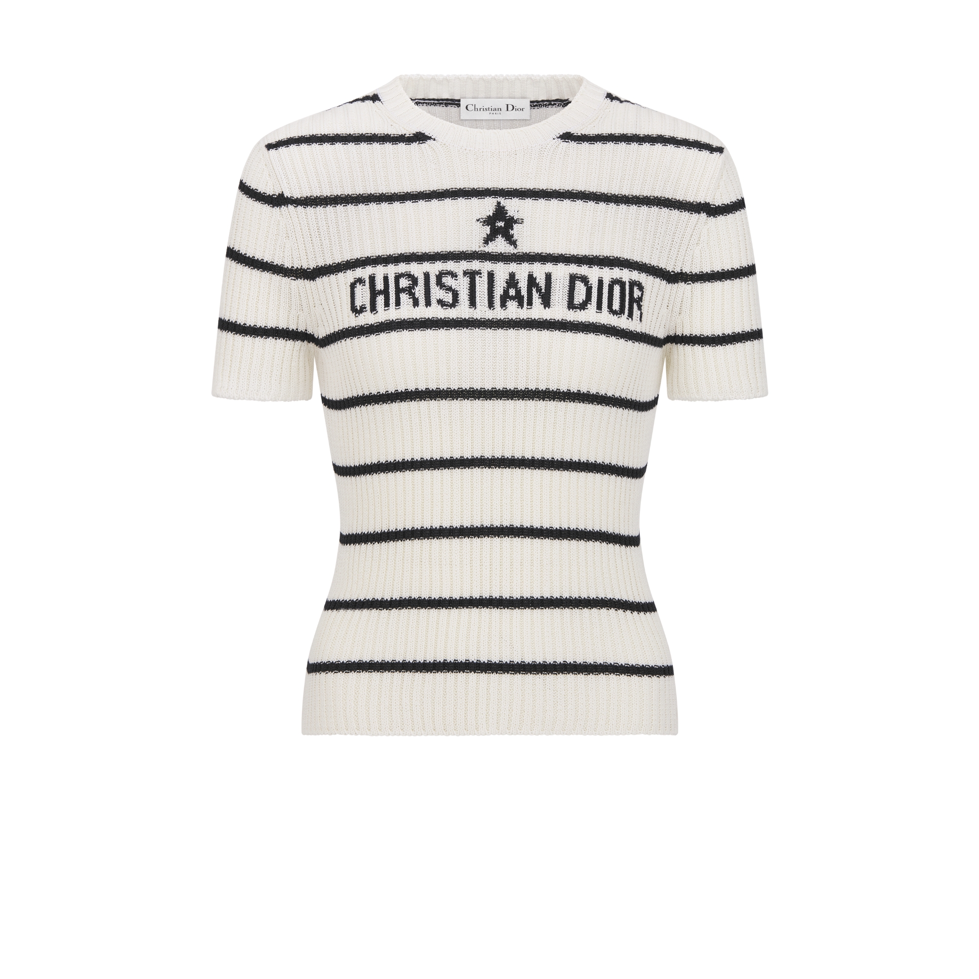 Dior Marinière 短袖针织衫 米白色和海军蓝色棉质罗纹针织面料 E01