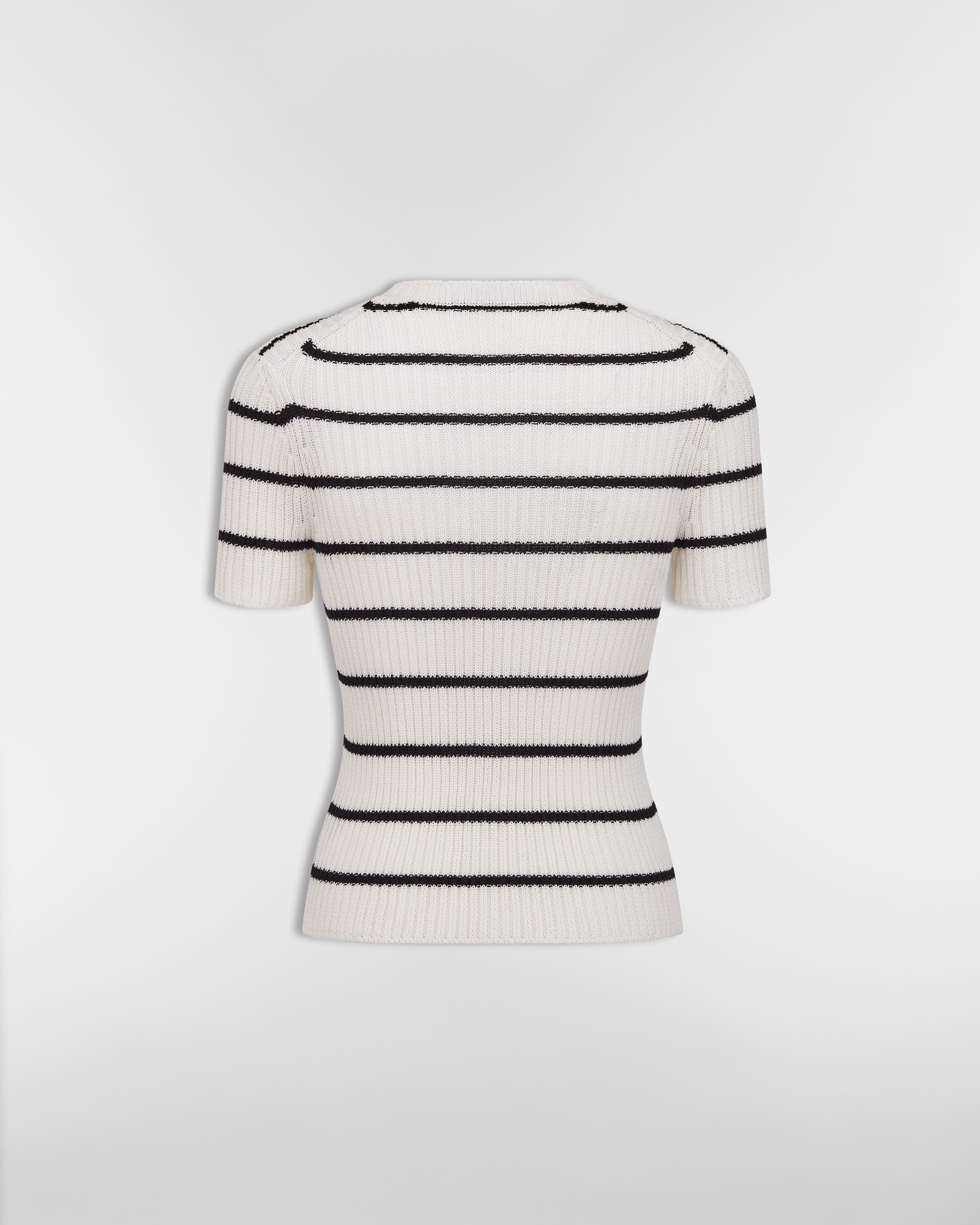 Dior Marinière 短袖针织衫 米白色和海军蓝色棉质罗纹针织面料 E08