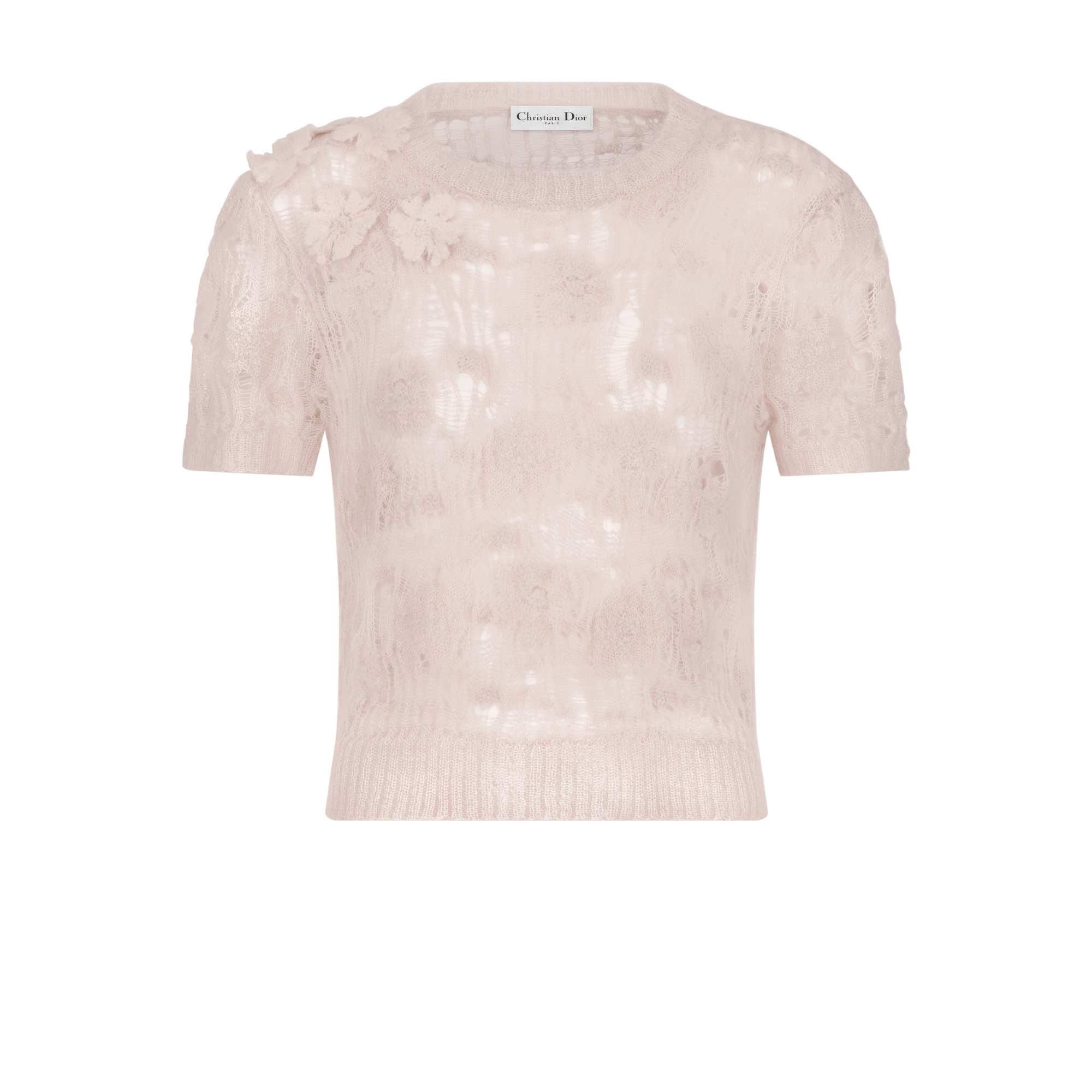 短袖针织衫 粉色镂空桑蚕丝混纺针织面料 E01