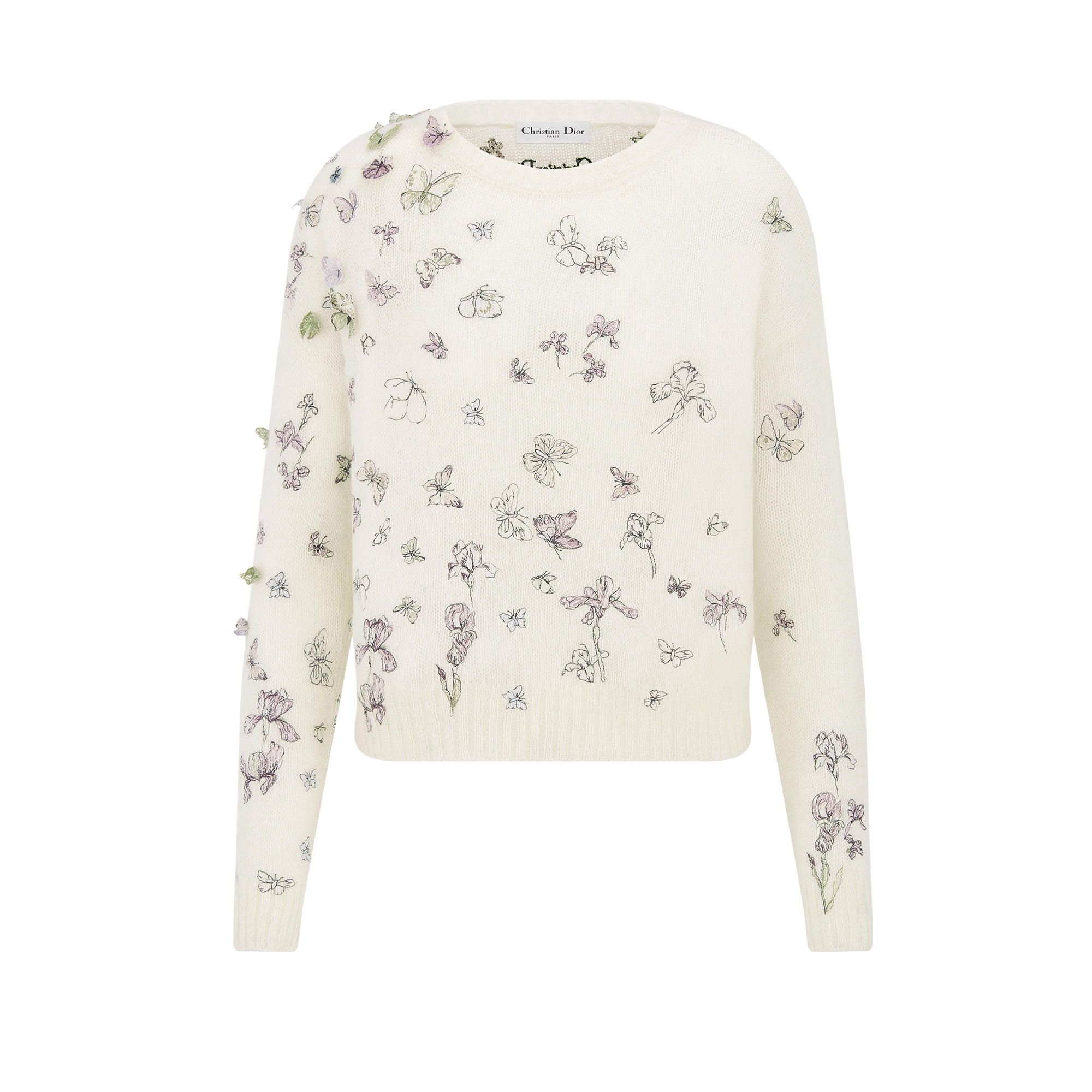 针织衫 白色羊驼毛、山羊绒和桑蚕丝混纺针织面料多色 Butterflies & Iris 图案 E01