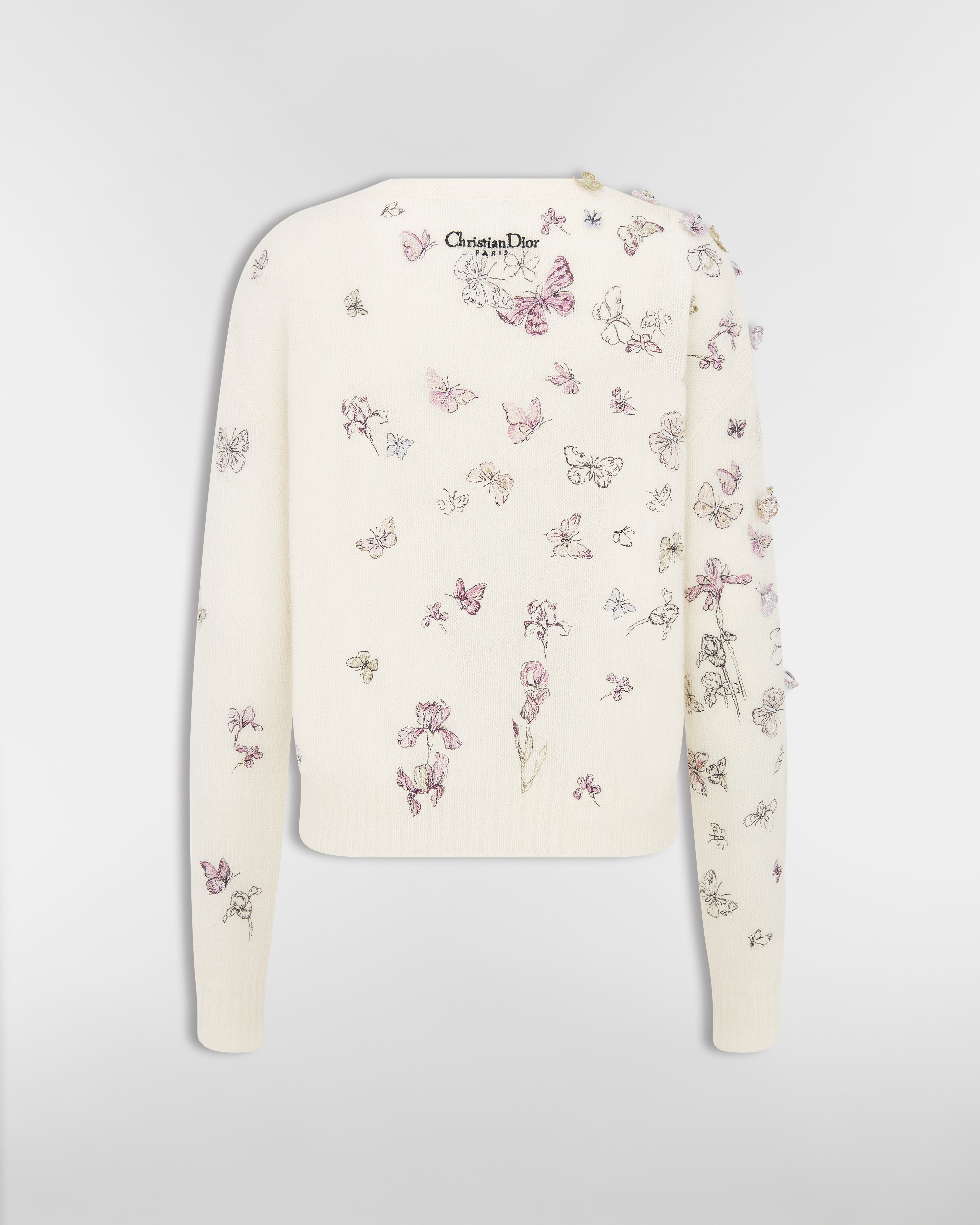 针织衫 白色羊驼毛、山羊绒和桑蚕丝混纺针织面料多色 Butterflies & Iris 图案 E08