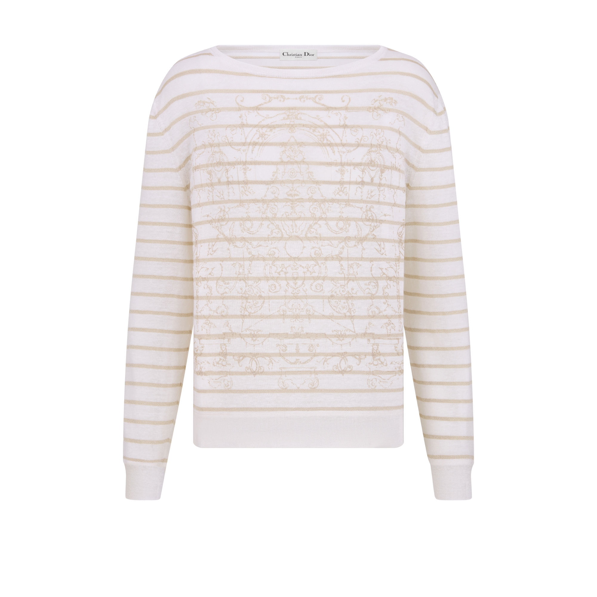 Dior Marinière 针织衫 米白色亚麻混纺针织面料金色调 Dioresque Stella 图案 E01