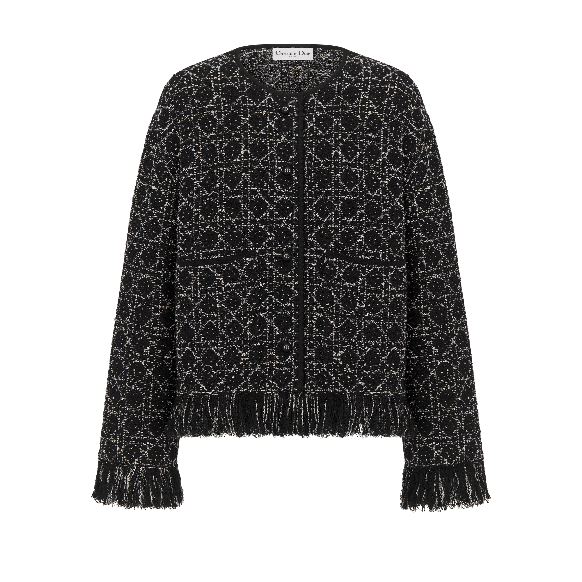 常规版型外套 黑色和白色棉质混纺粗花呢针织面料超大藤格纹 E01