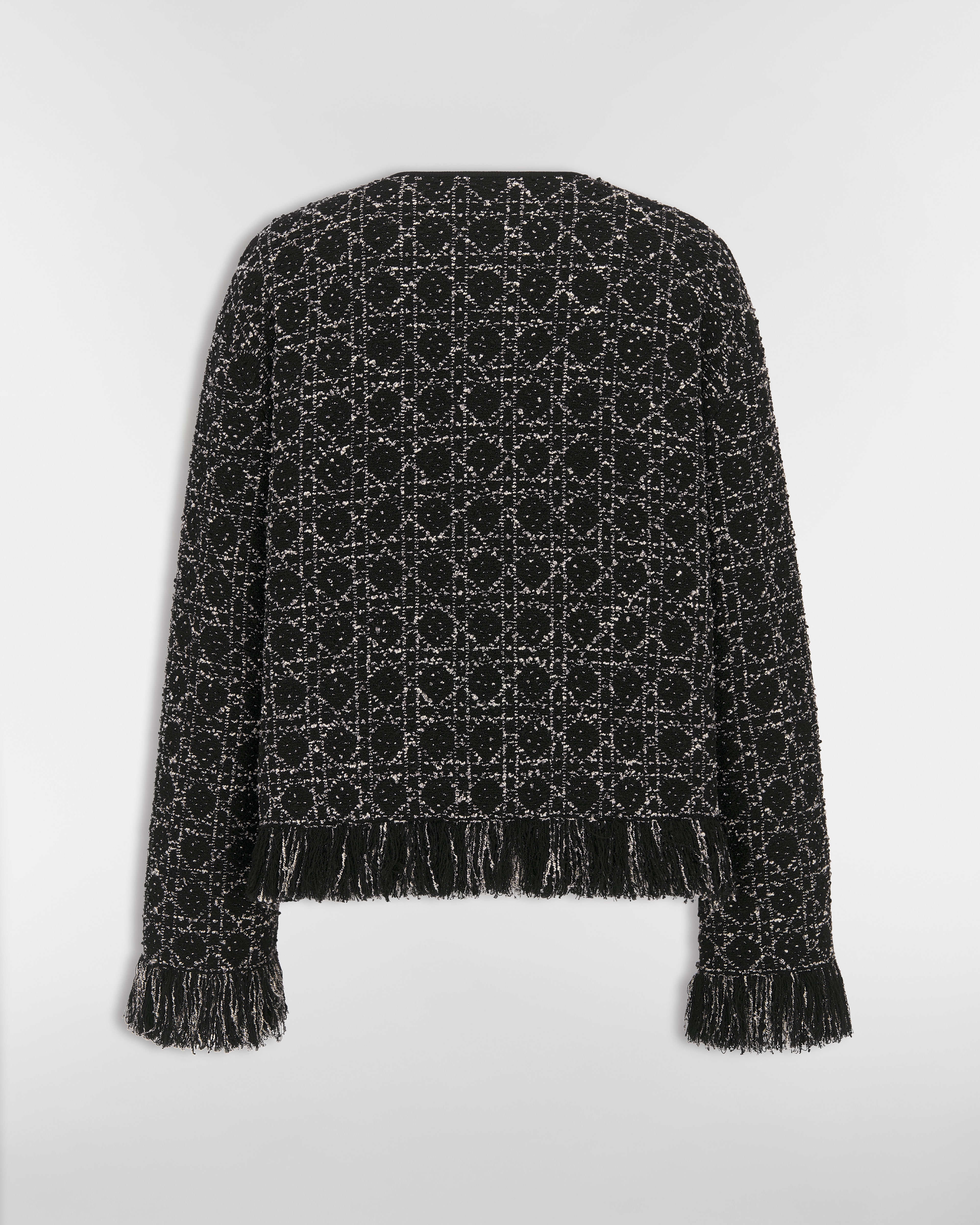 常规版型外套 黑色和白色棉质混纺粗花呢针织面料超大藤格纹 E08