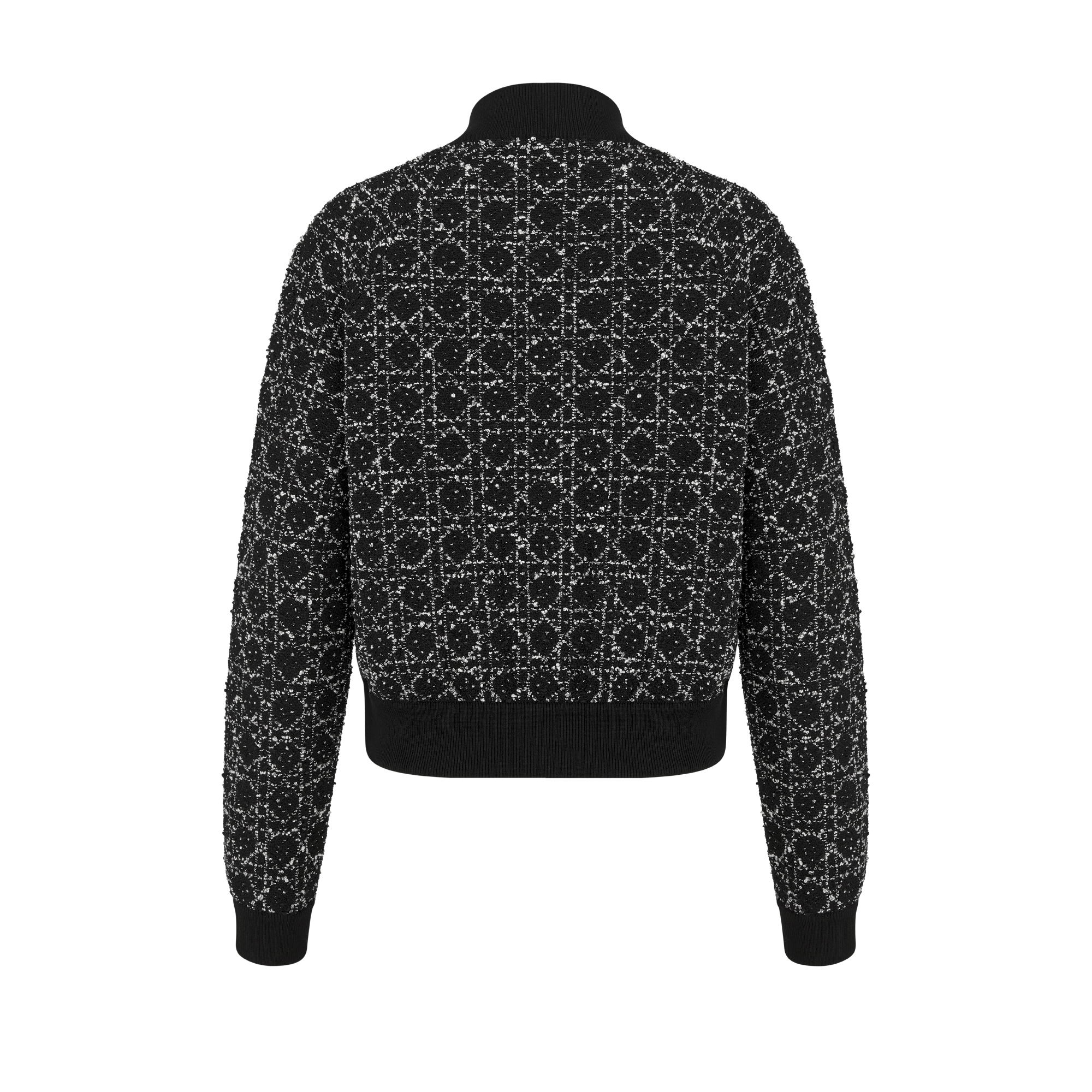 飞行员夹克 黑色和白色棉质混纺粗花呢针织面料超大藤格纹 E08