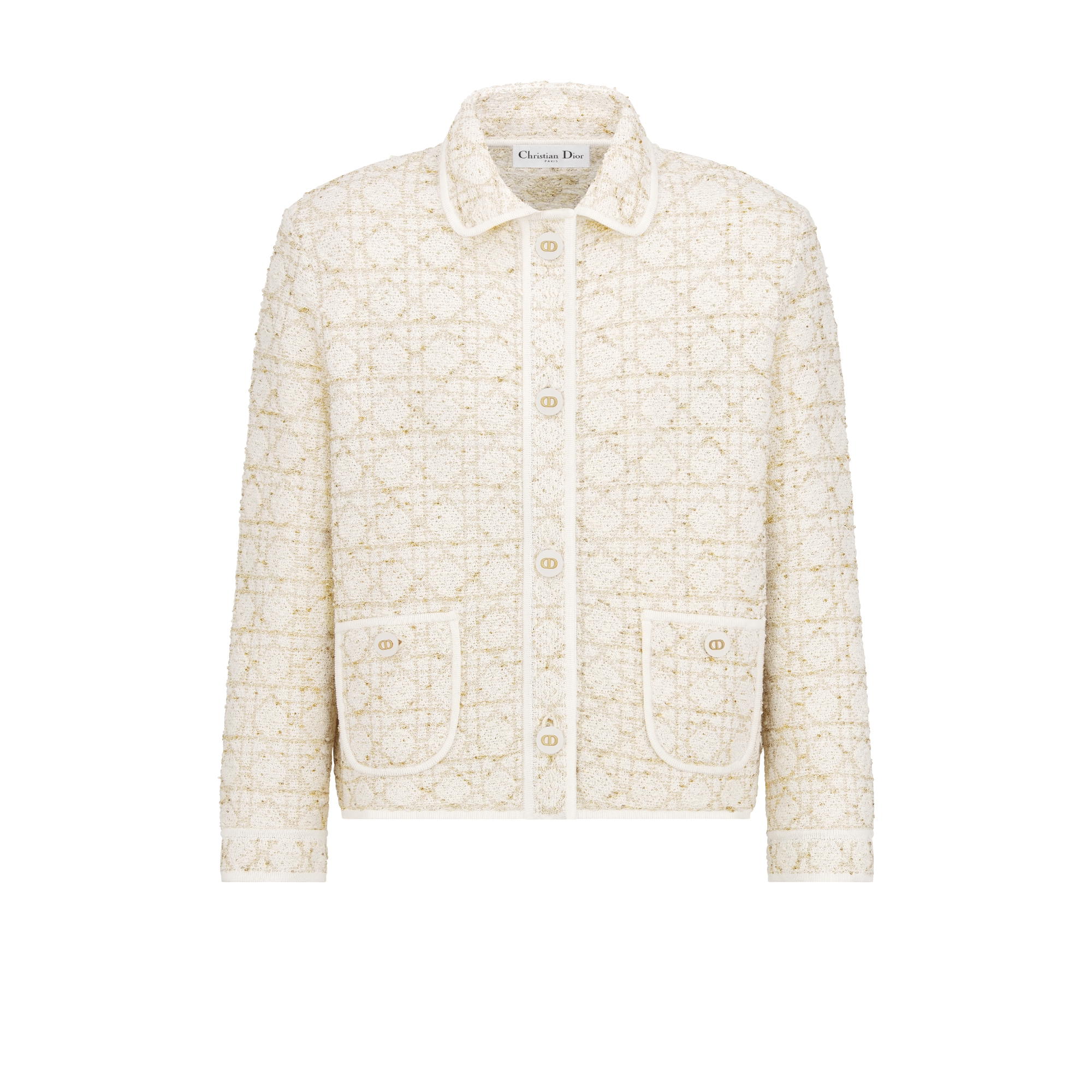 外套 白色和金色调棉质混纺粗花呢针织面料超大藤格纹 E01