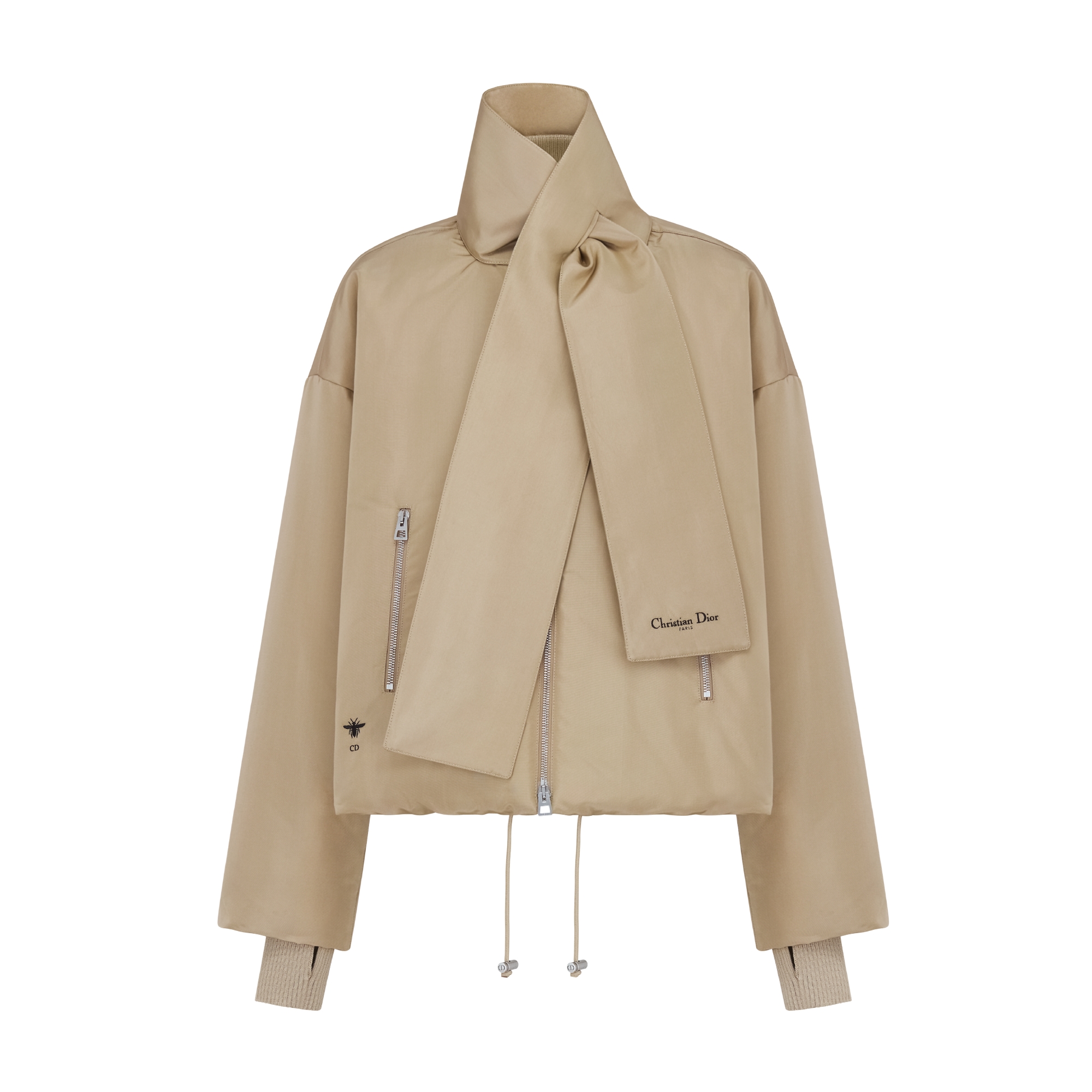 外套 米色带夹层罗缎锦面料搭配围巾式衣领 E01