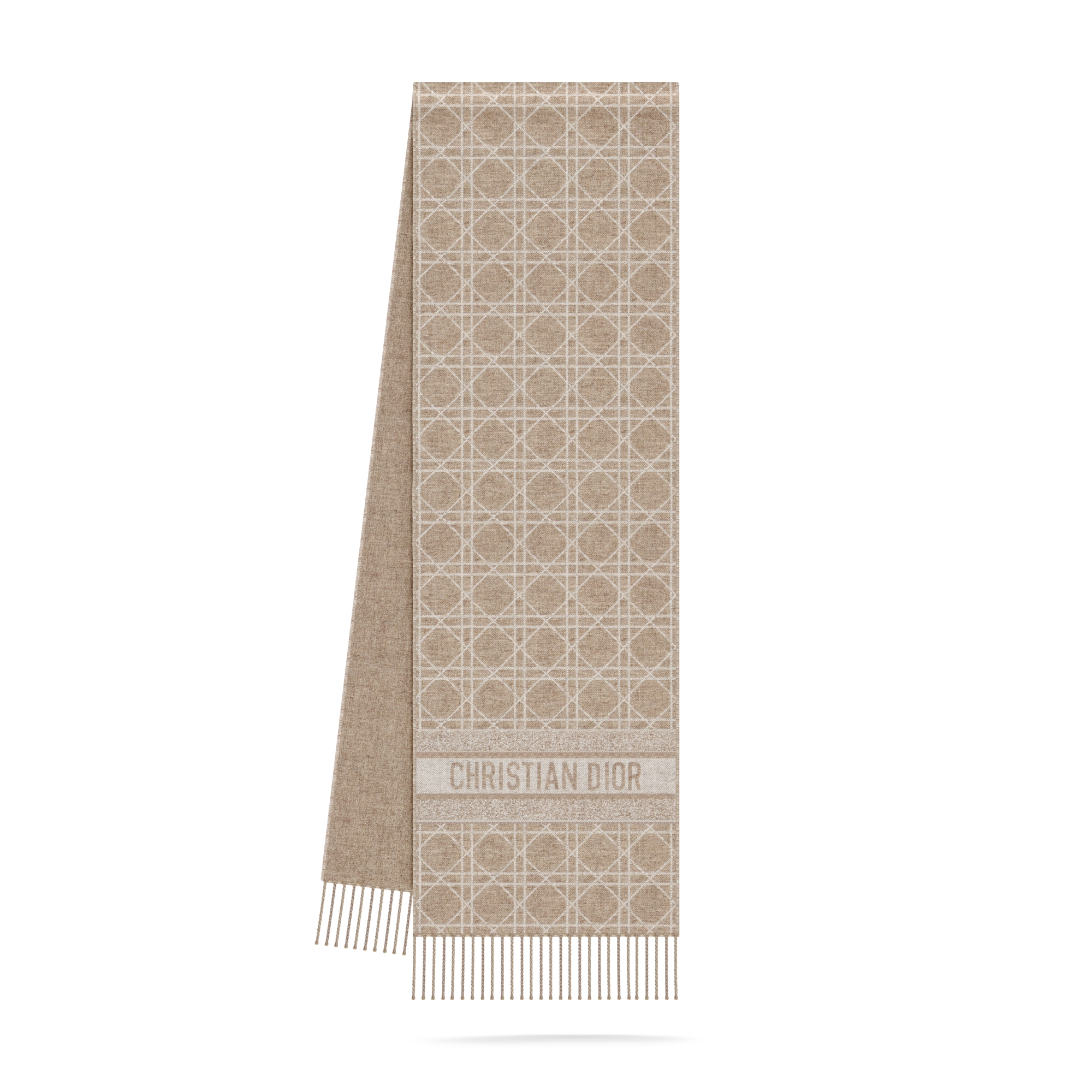 Dior Cannage 围巾 灰褐米色山羊绒面料 E03
