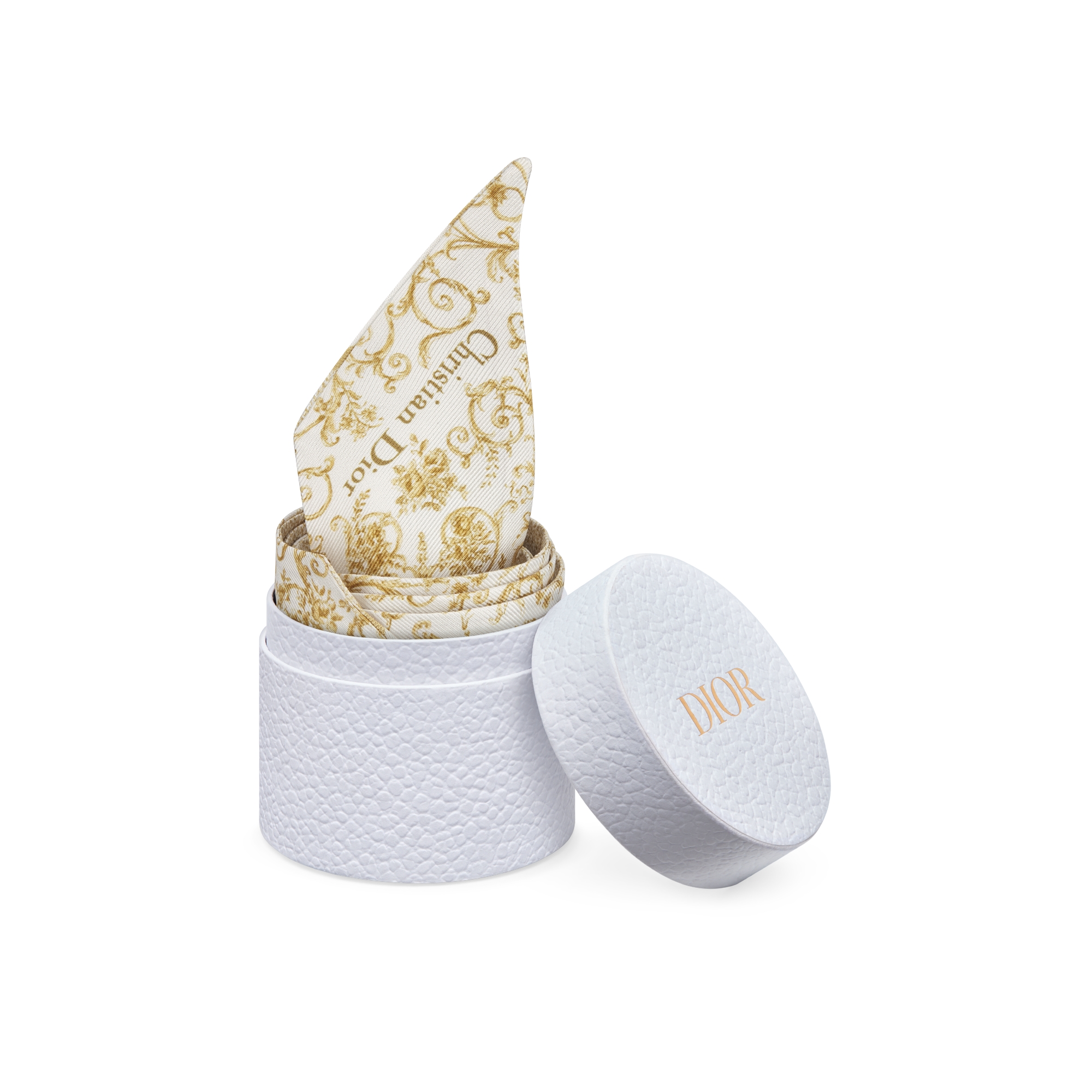 Mitzah 丝巾 白色和金色调桑蚕丝斜纹面料 Dioresque Butterfly 图案 E10