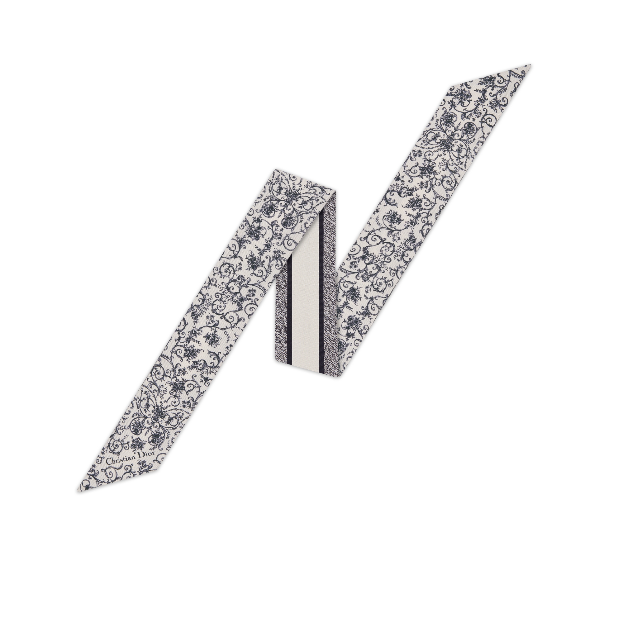 Mitzah 丝巾 白色和灰色桑蚕丝斜纹面料 Dioresque Butterfly 图案 E01