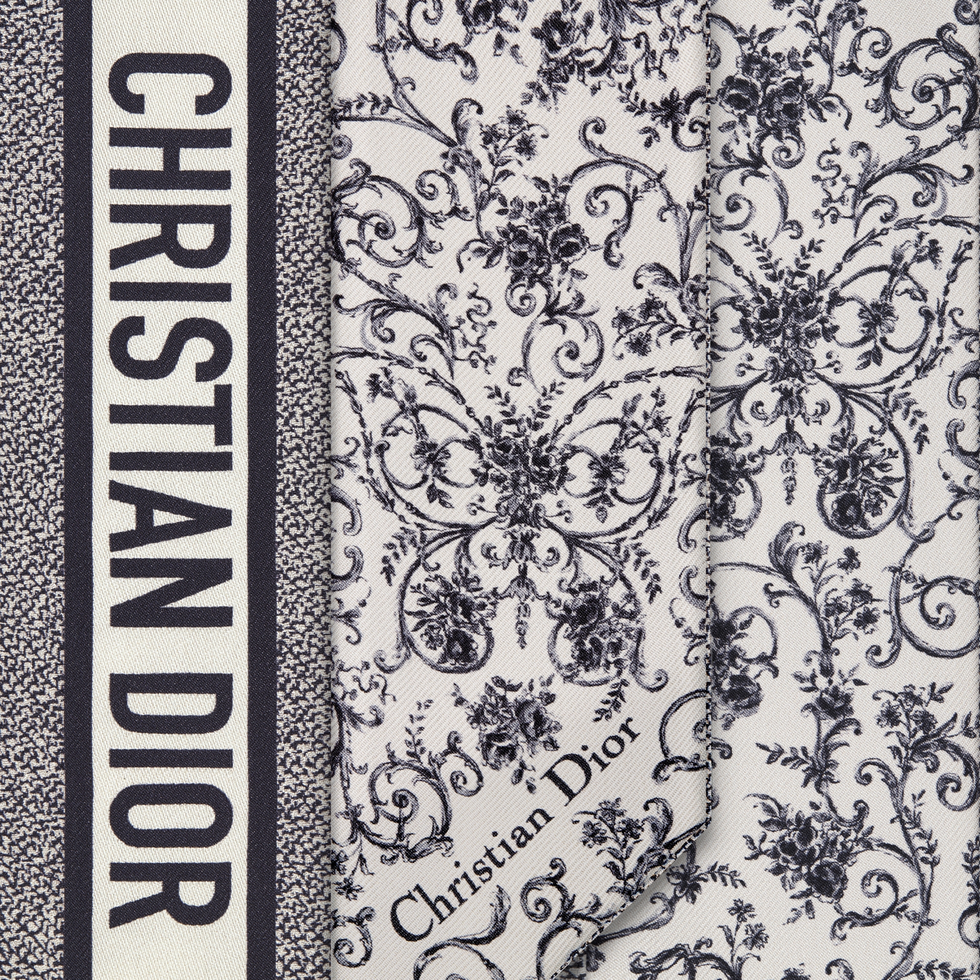 Mitzah 丝巾 白色和灰色桑蚕丝斜纹面料 Dioresque Butterfly 图案 E09