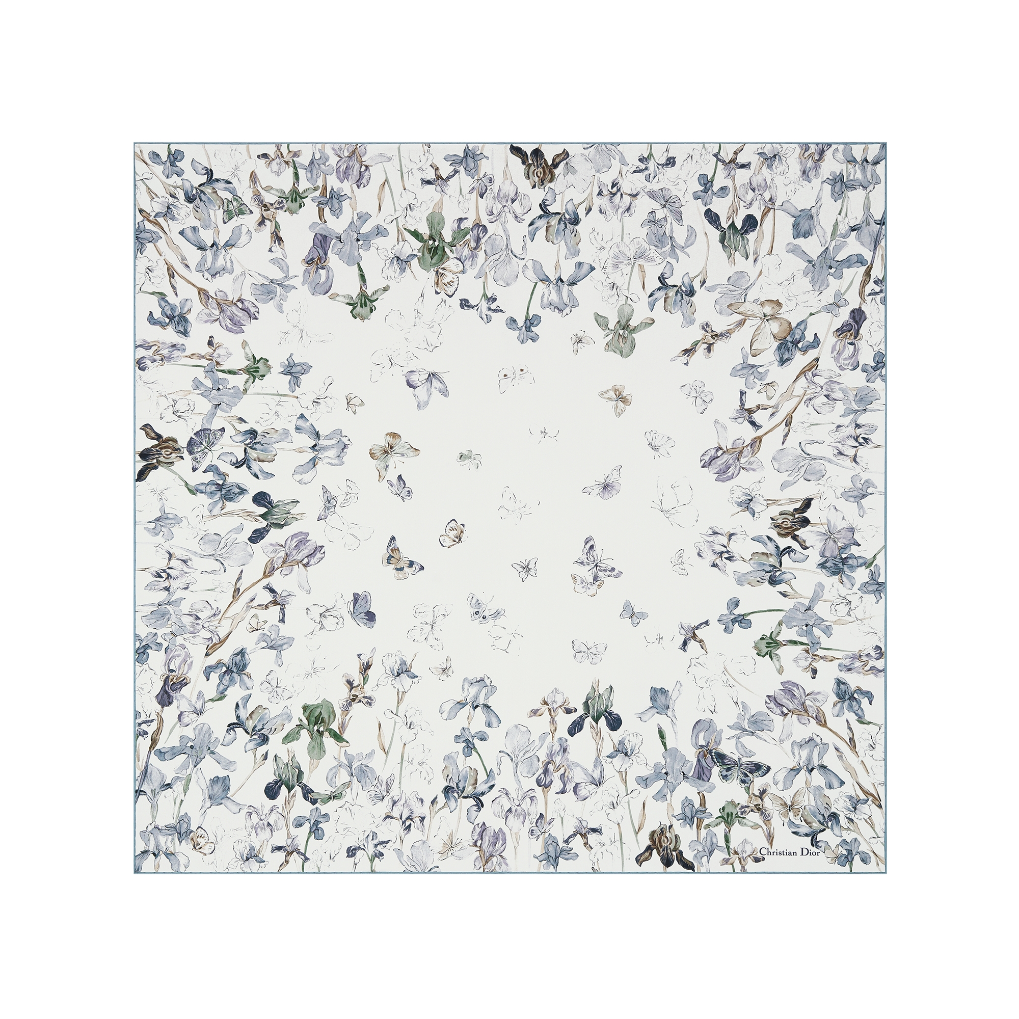  90 厘米天蓝色桑蚕丝斜纹面料 Butterflies & Iris 图案